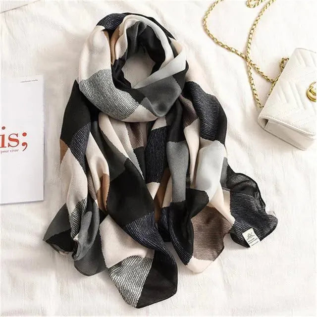 Luxury Striped Scarves for Women - Soft Cashmere & Silk Blend - Elegant Fashion Accessory for Winter, Office & Special Occasions