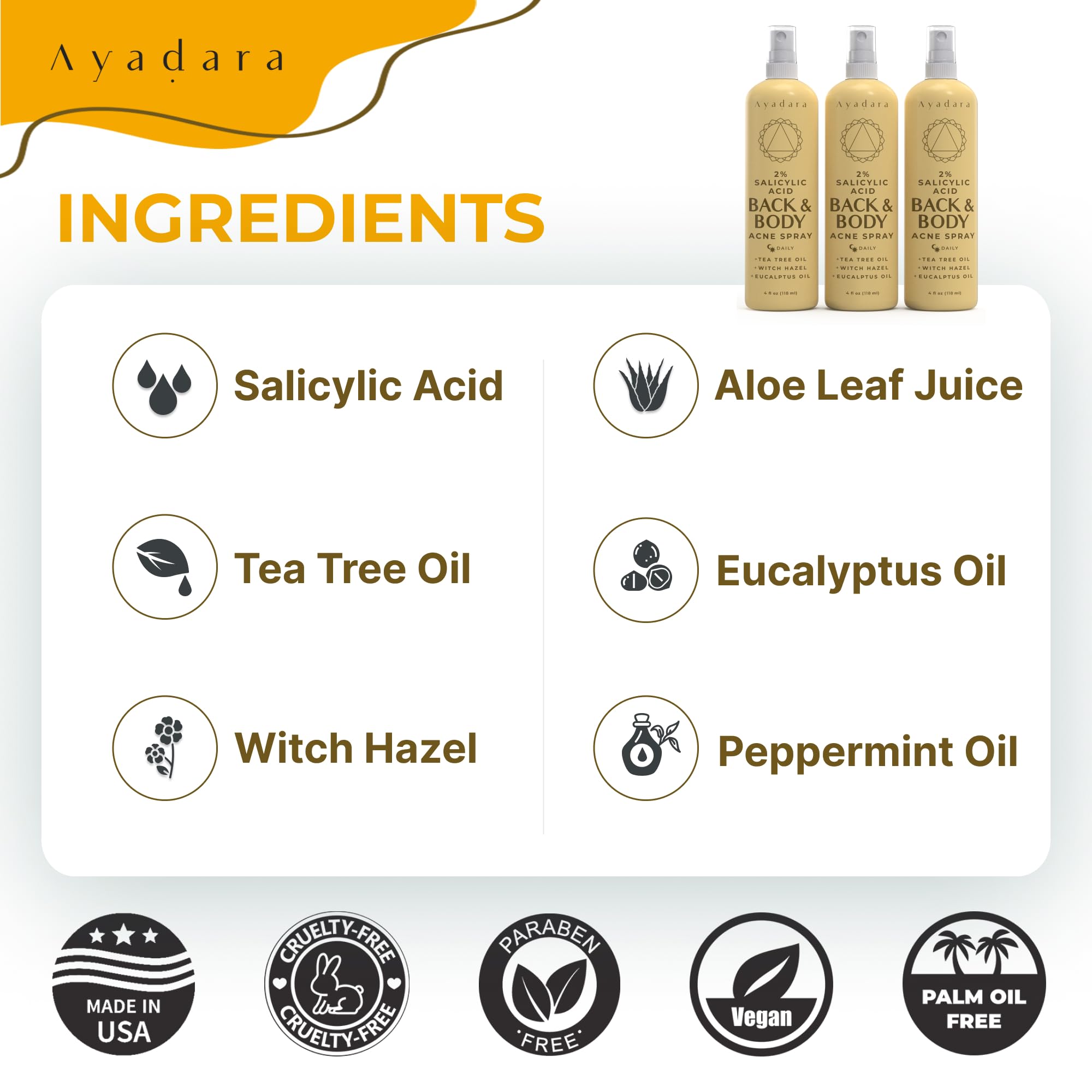 2% Salicylic Acid Acne Treatment Body Spray with Tea Tree Oil - Soothing & Moisturizing for All Skin Types (3-Pack) | Fight Back & Body Breakouts, Post-Workout Care & Daily Skin Refresh