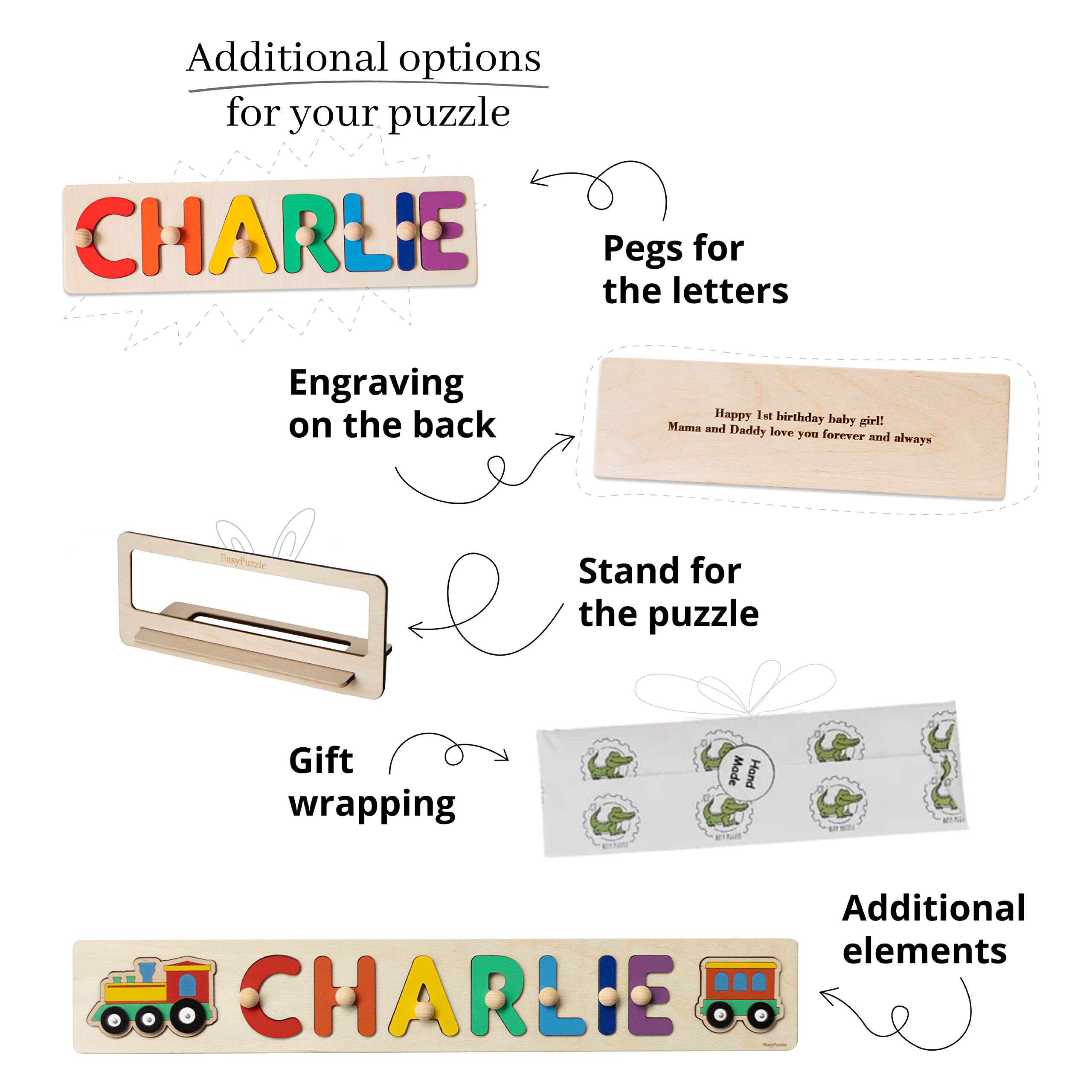 Personalized Wooden Name Puzzle - Montessori Learning Toy for Babies & Toddlers, Custom Baby Girl Gift, Boho Nursery Decor, 1st Birthday Present, Toddler Room Decoration - Perfect for Early Education & Playroom Decor