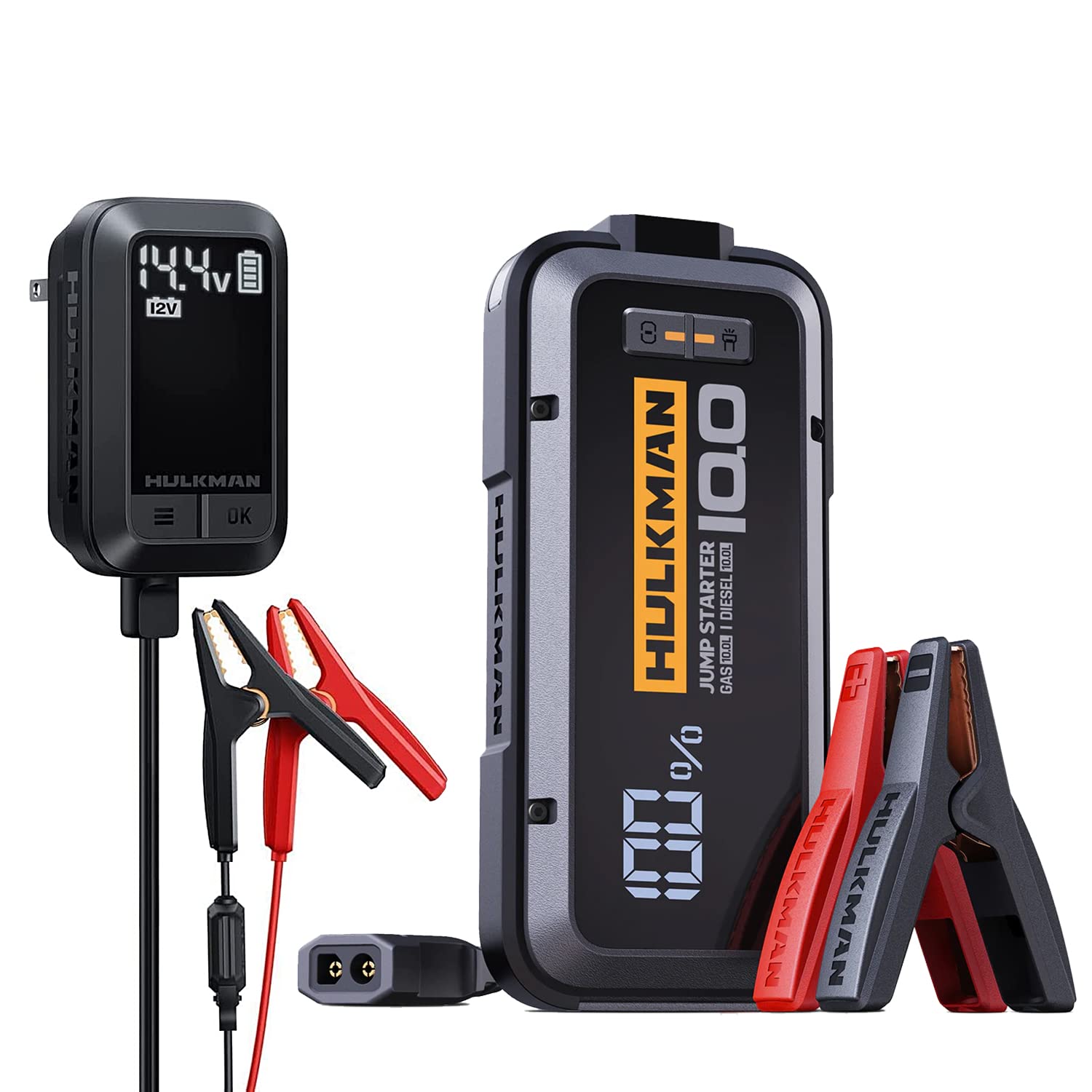 HULKMAN Alpha 100 Smart Car Jump Starter with -40℉ Preheat Technology - 2000A Portable Battery Booster for Gas & Diesel Engines (Up to 10L) - Includes Sigma 1A Automatic Battery Charger | Emergency Roadside Assistance, Winter Cold Weather Starting, Truck & SUV Power Backup