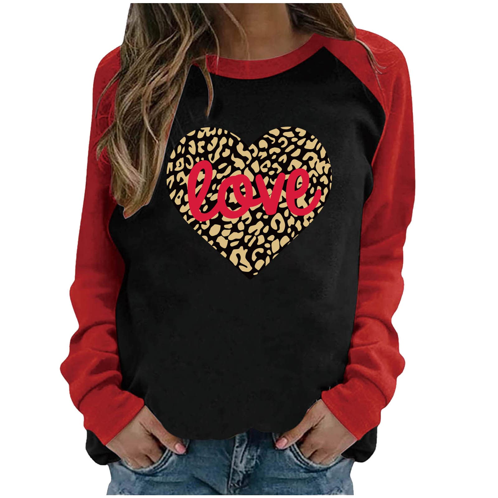 Valentine's Day Love Graphic Sweatshirt for Women - Buffalo Plaid Long Sleeve Round Neck T-Shirt | Cute Casual Outfit for Date Night & Winter Fashion