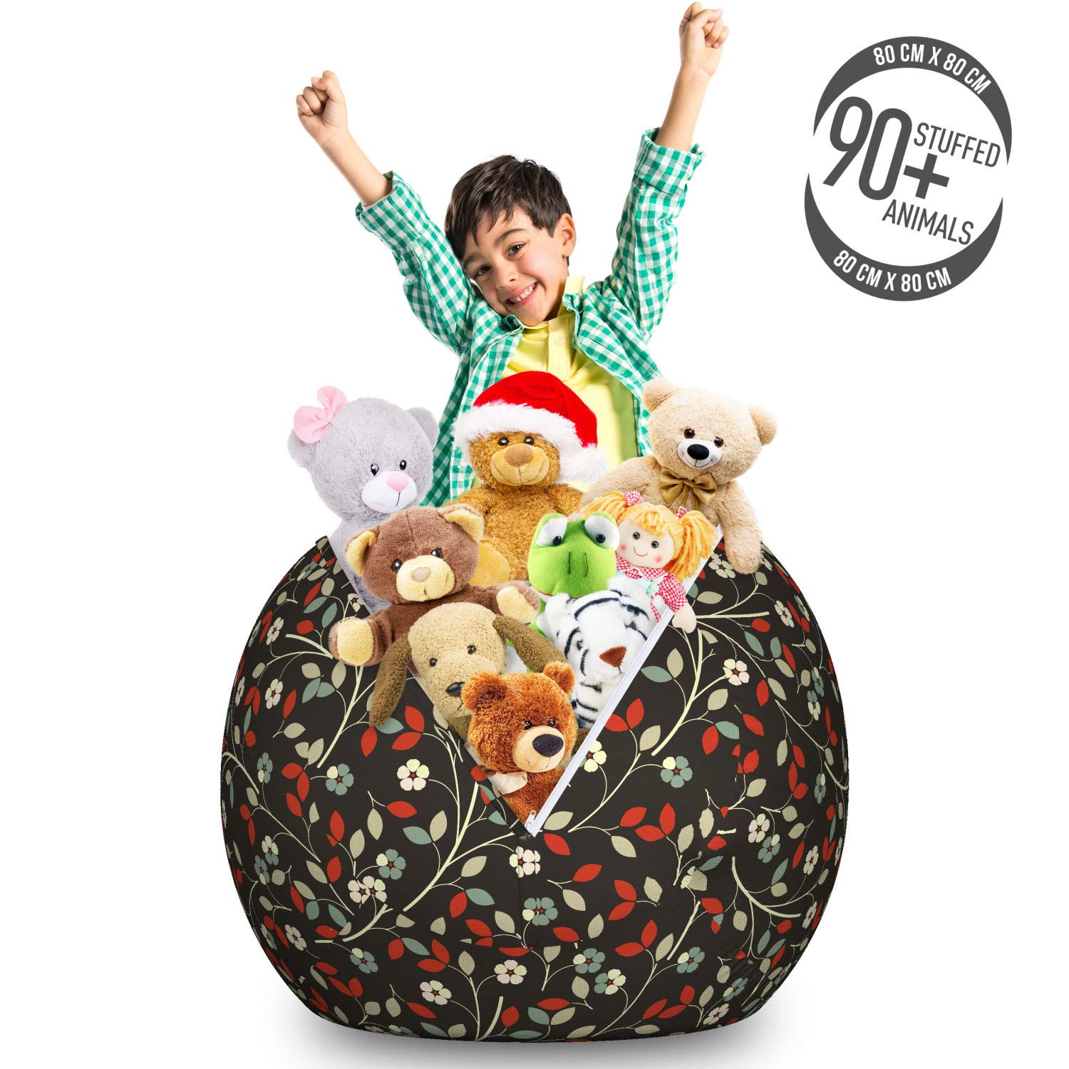 Ambesonne Floral Storage Toy Bag Chair - Large Washable Stuffed Animal Organizer with Nostalgic Romantic Garden Pattern | Kids' Room Decor, Playroom Storage, Nursery Organization