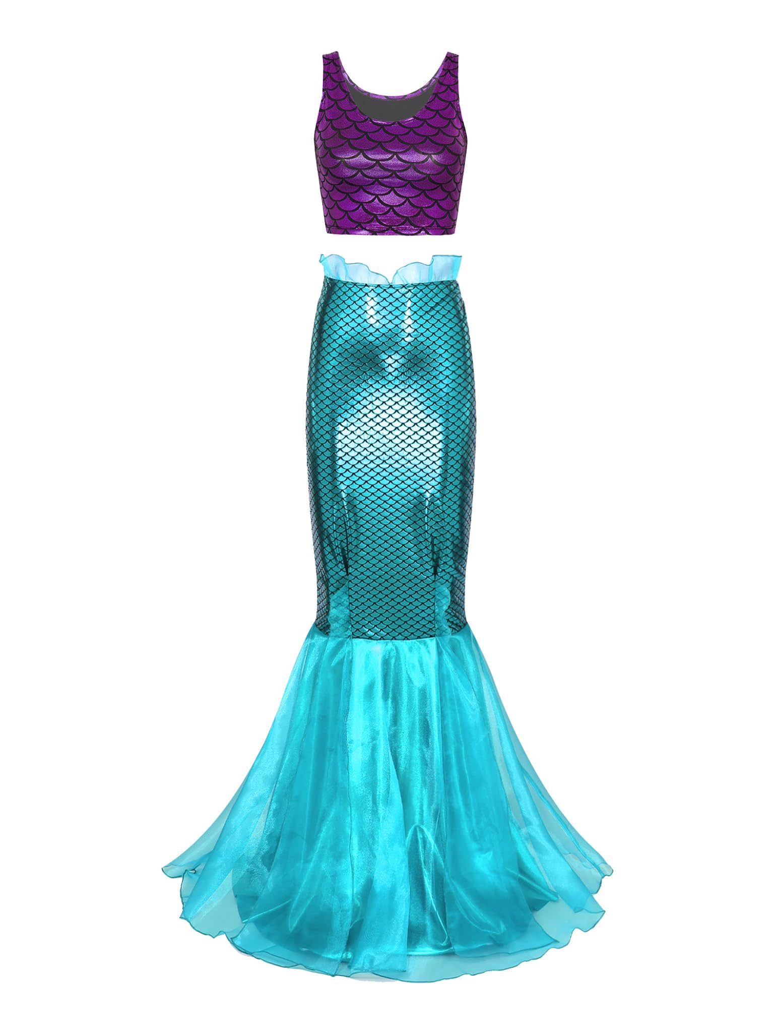 Yanarno Women's Princess Mermaid Dress - Fairy Tale Costume for Cosplay, Halloween & Party - Shiny Sequins Long Skirt - Perfect for Cosplay Events, Themed Parties & Fantasy Photoshoots