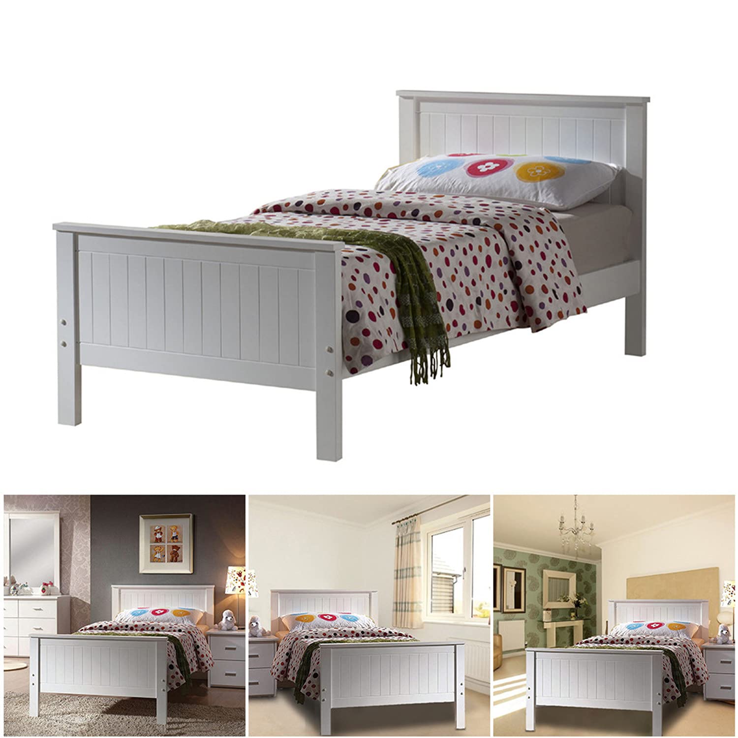 Solid Wood Platform Bed Frame with Headboard & Footboard - No Box Spring Needed, Sturdy Wooden Slat Support for Kids, Teens & Adults | Perfect for Modern Bedrooms, Guest Rooms & Dormitories