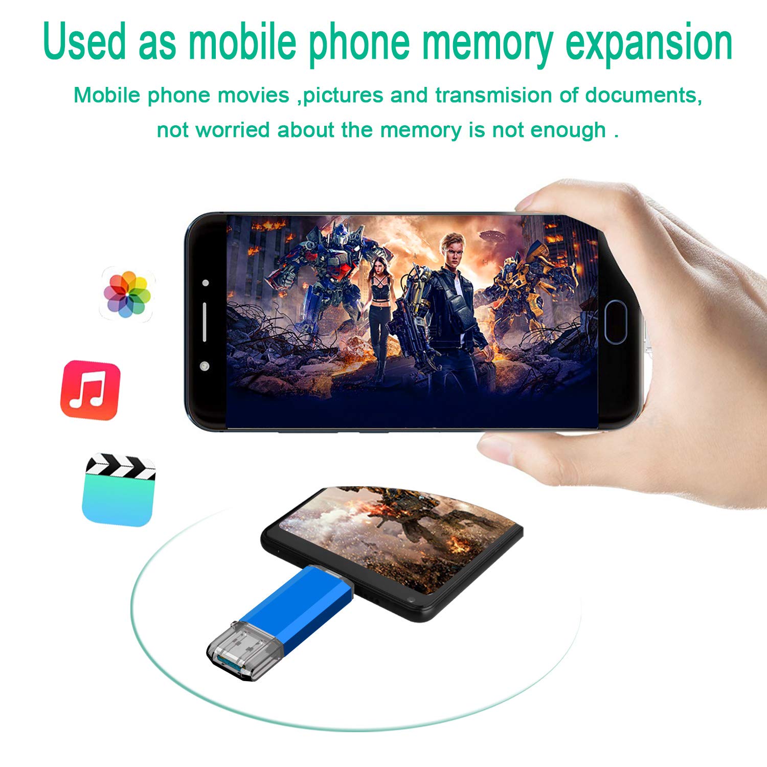 128GB USB Flash Drive with Dual USB-C & USB-A 3.0 - High Speed Thumb Drive for Smartphones, Tablets, PC & MacBook - Portable Memory Stick for Work, School, Travel Data Storage - Blue