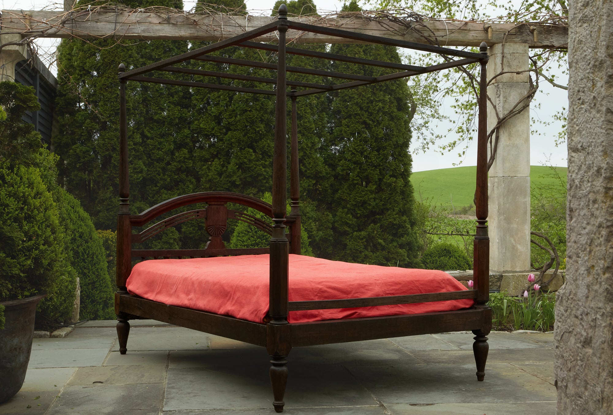 Antique 19th Century Teak Dutch Colonial Queen Size Bed by Kauzel - Perfect for Vintage Home Decor & Master Bedroom
