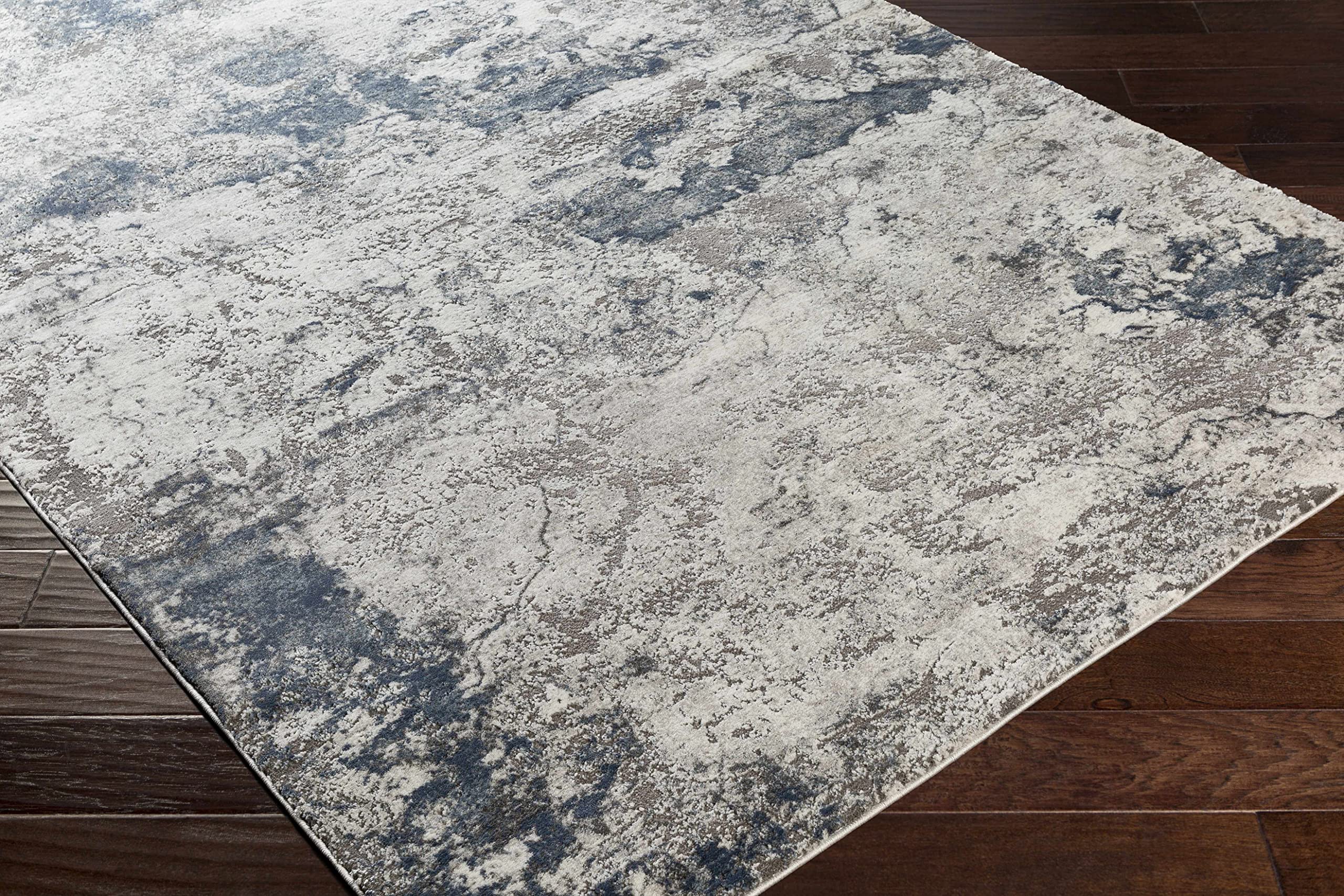 Hauteloom Marble Swirl Collection Modern Abstract Area Rug - Blue, Grey, Beige - 6'7