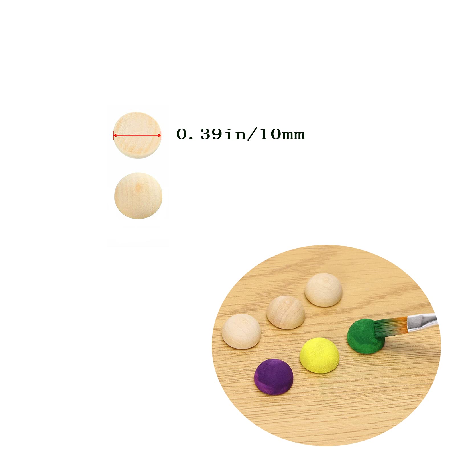 300 Pcs 10mm Unfinished Half Wooden Balls for DIY Crafts - Natural Wood Half Spheres with 6 Nylon Paint Brushes - Perfect for Home Decor, Scrapbooking & Woodworking Projects