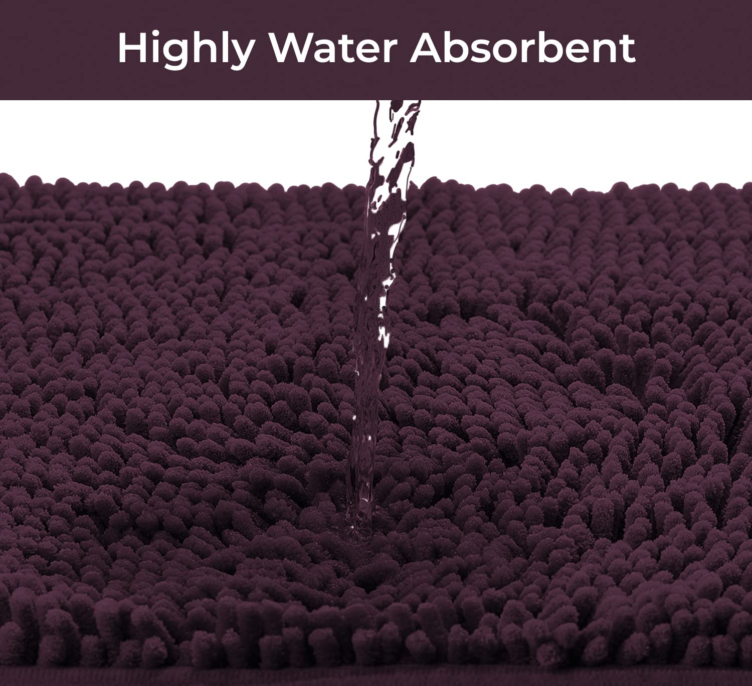 Ultra Soft Chenille Plush Bath Rugs - Non Slip Microfiber Floor Mats for Bathroom, Kitchen, Entryway & Living Room (30x20 Inches, Plum) - Absorbent & Cozy Home Decor for Wet Areas