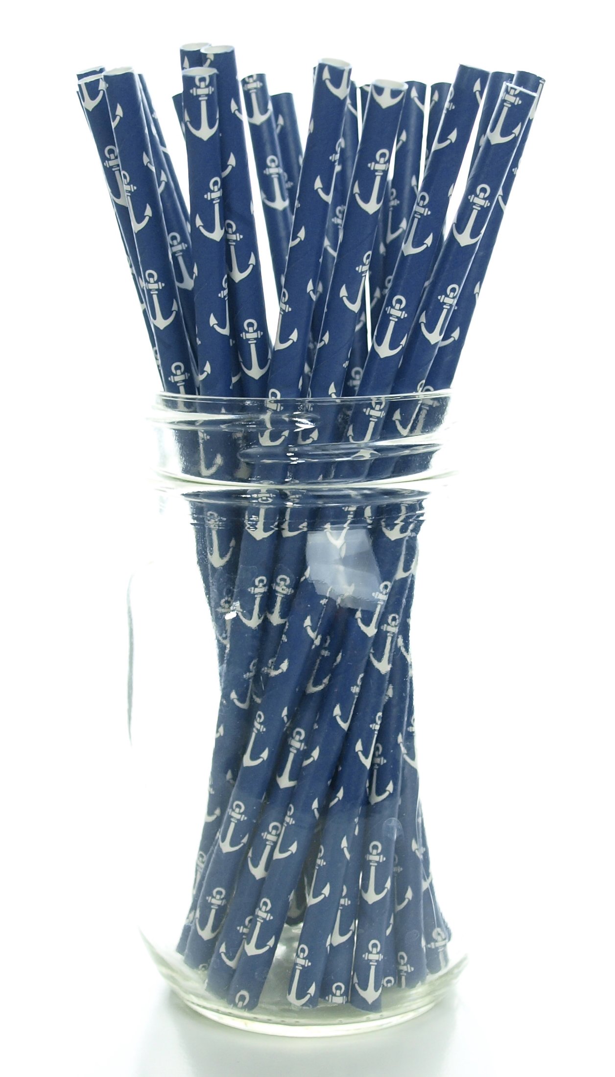 Anchor Party Straws 50 Pack - Nautical Themed Paper Drinking Straws for Sailor Birthday Party, Pirate Theme Decorations & Beach Wedding Supplies - Perfect for Summer BBQs, Pool Parties & Ocean-Themed Events