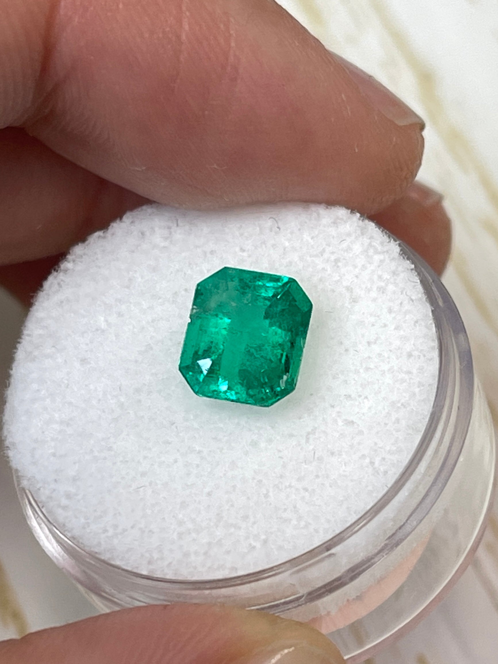 1.94 Carat 8.5x7mm Natural Colombian Emerald - Loose Green Gemstone with Unique Freckles, Emerald Cut for Jewelry Making & Engagement Rings