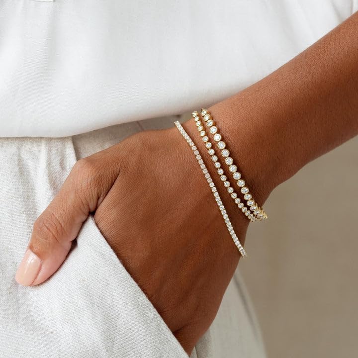 14K Gold Filled Tennis Bracelet for Women - 3mm Cubic Zirconia Classic Link Bracelet (6.15/6.75/7.15 Inch) | Elegant Jewelry Gift for Anniversary, Birthday & Special Occasions