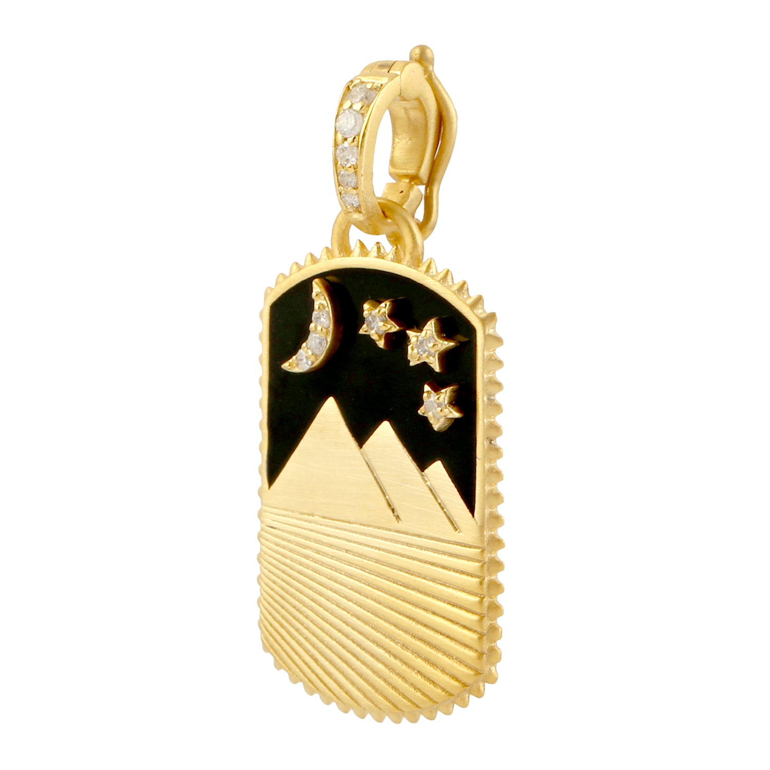 14K Yellow Gold Crescent Moon & Star Enamel Pendant with Prong-Set Diamonds - Elegant Necklace for Women, Perfect for Gifts, Date Nights & Special Occasions