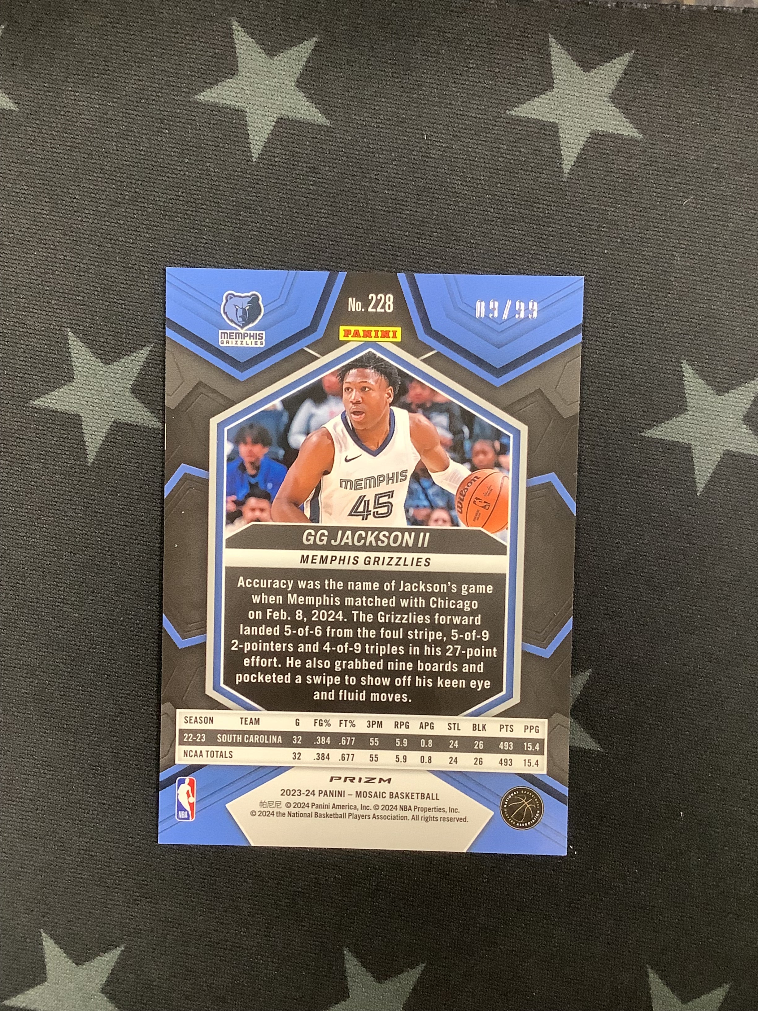 2023-24 Panini Mosaic Basketball GG Jackson Purple Prizm #09/99 Rookie Card - Limited Edition Collectible for NBA Fans & Sports Memorabilia Enthusiasts - Perfect for Trading, Displaying, and Investing