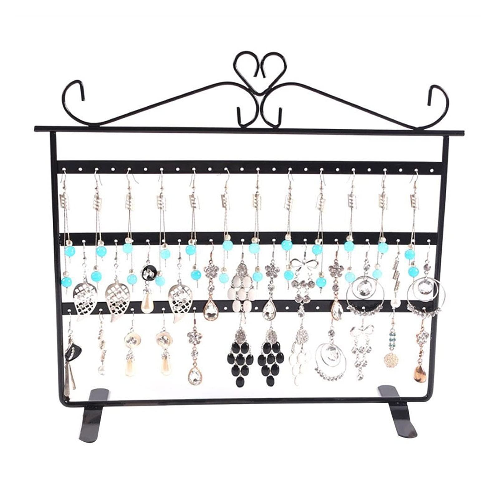 72-Hole Jewelry Display Stand - 3-Tier Earring Organizer & Pendant Holder for Ear Studs, Necklaces & Accessories - Multi-Functional Black Jewelry Rack for Bedroom, Dresser & Vanity Organization