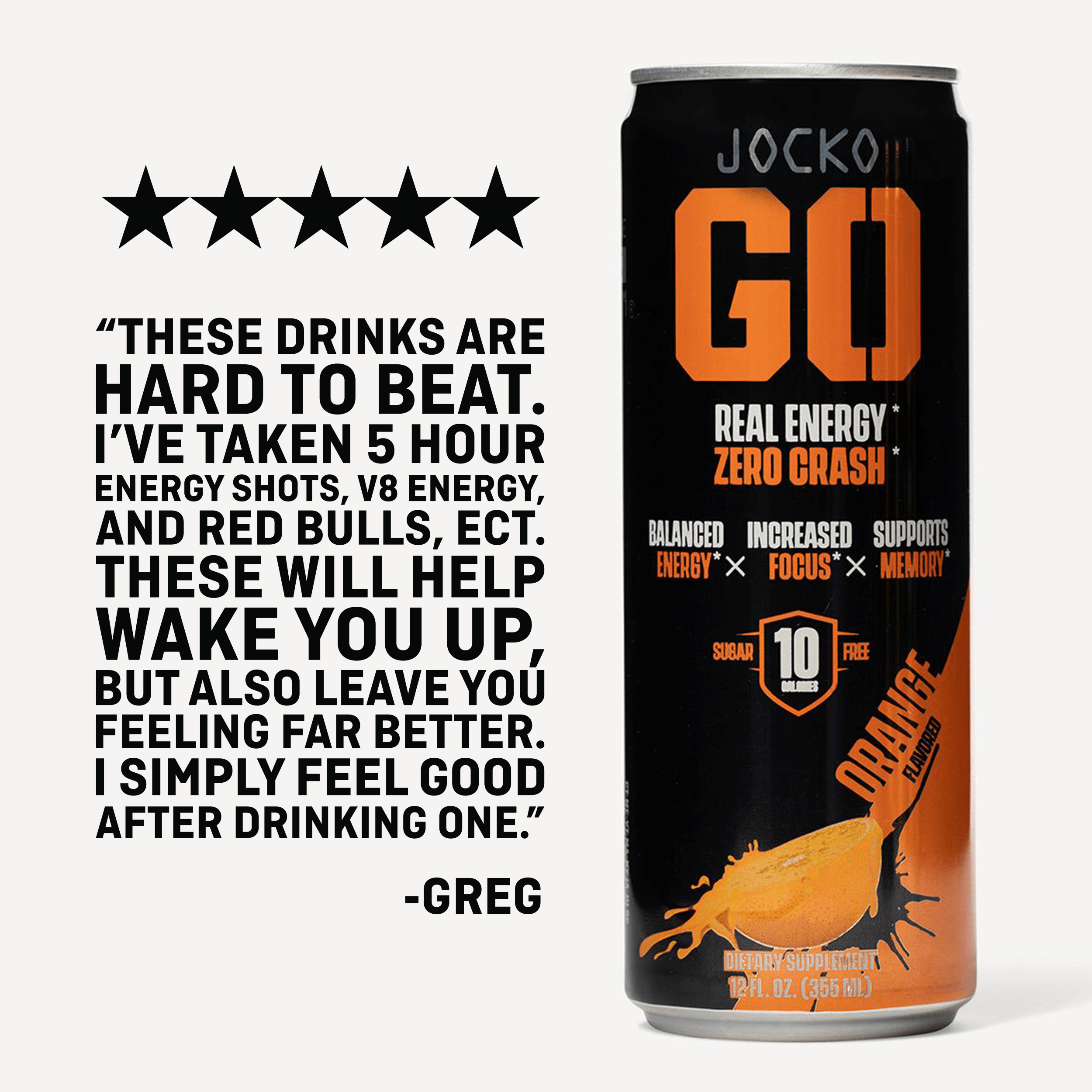 JOCKO GO Energy Drink - 12 Pack | Sugar-Free Pre Workout & Post Workout Supplement | Boost Energy & Focus for Gym, Running & Fitness
