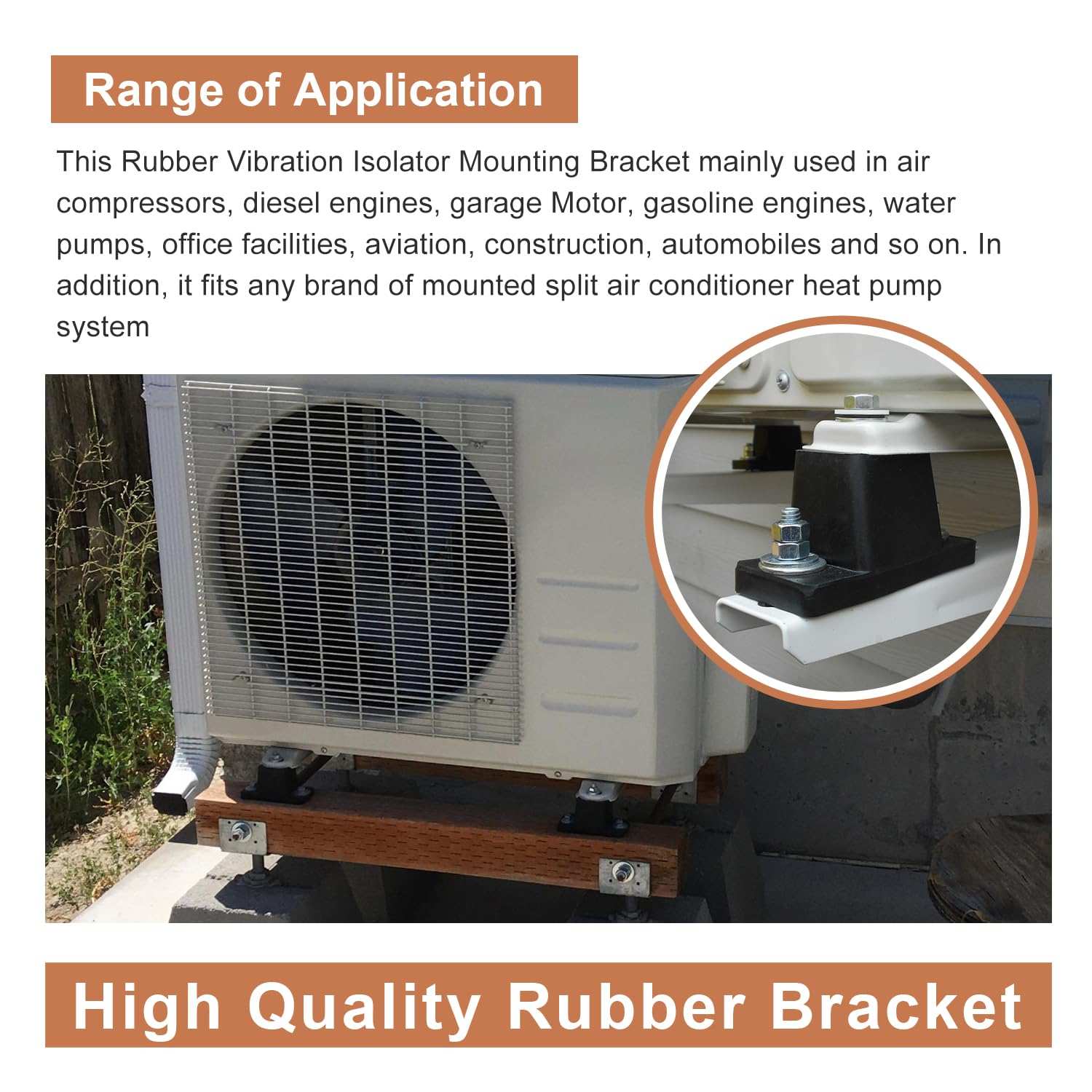 Heavy Duty Rubber Vibration Isolator Mounting Bracket for Outdoor Ductless Mini Split AC Condenser Units - 4 Pack Anti-Vibration Pads for Quiet Air Conditioner Installation - Perfect for Home, Apartment & Commercial Use