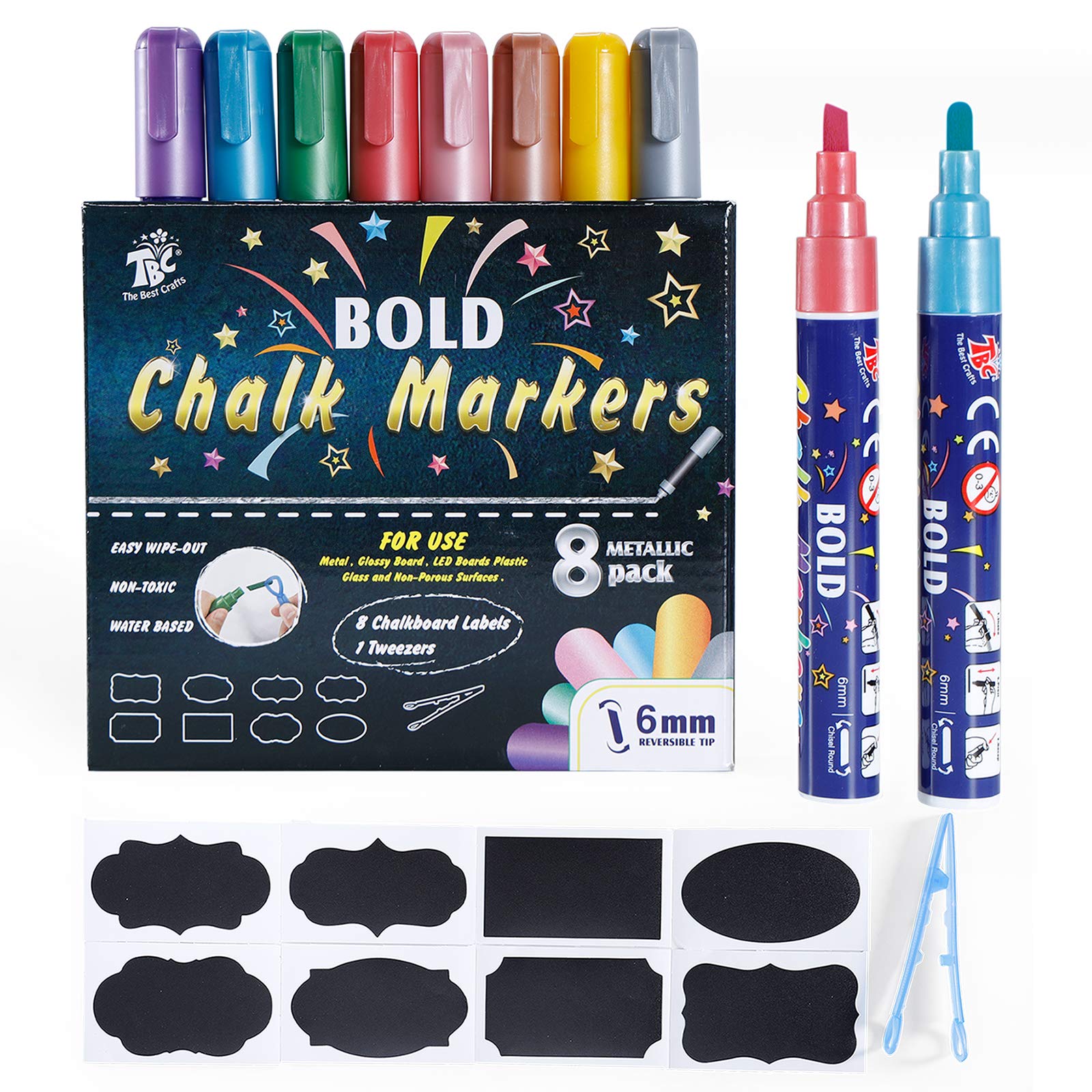 Best Metallic Chalk Markers Set - 8 Vibrant Dual Tip Liquid Chalk Pens for Painting, Drawing & DIY Crafts | Perfect Art Supplies for Kids, Students & Teachers | Great for Blackboards, Glass, Windows & Signage