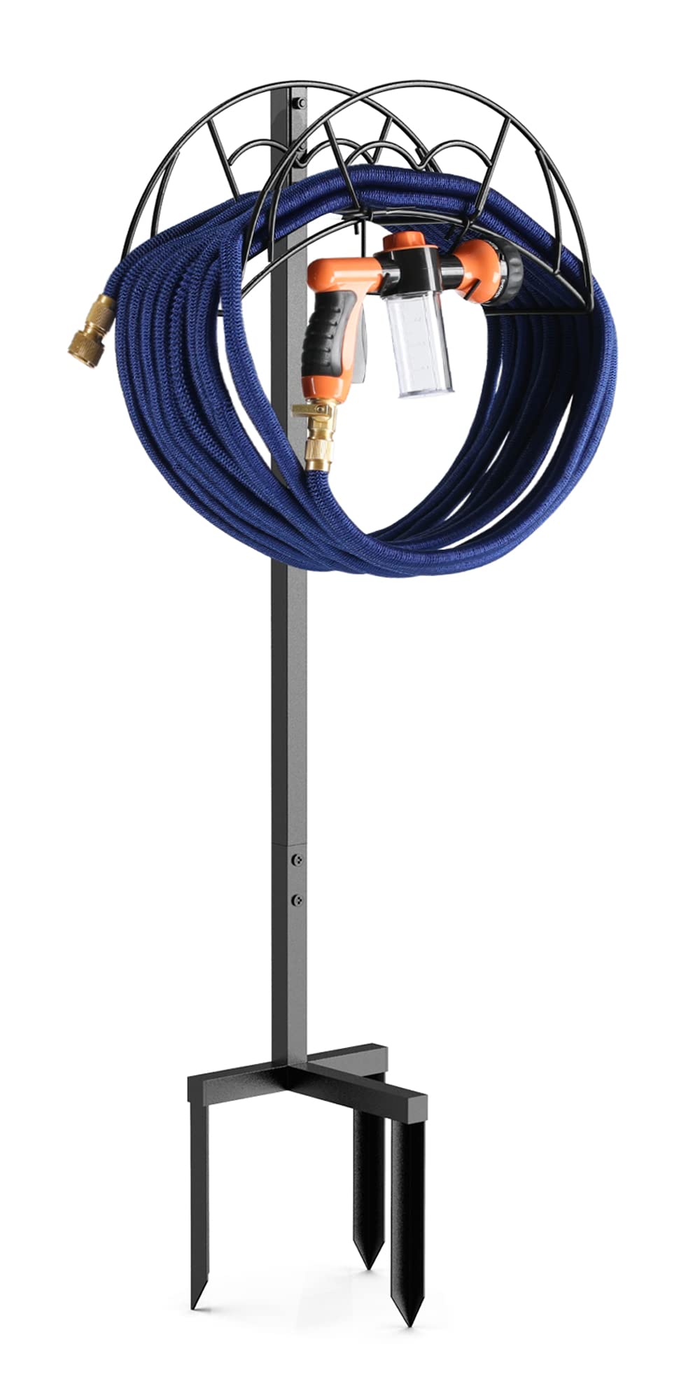 VyGrow Heavy Duty Freestanding Metal Garden Hose Holder - Detachable Outdoor Water Hose Storage Stand Rack (Black) - Perfect for Yard, Garden, and Lawn Maintenance
