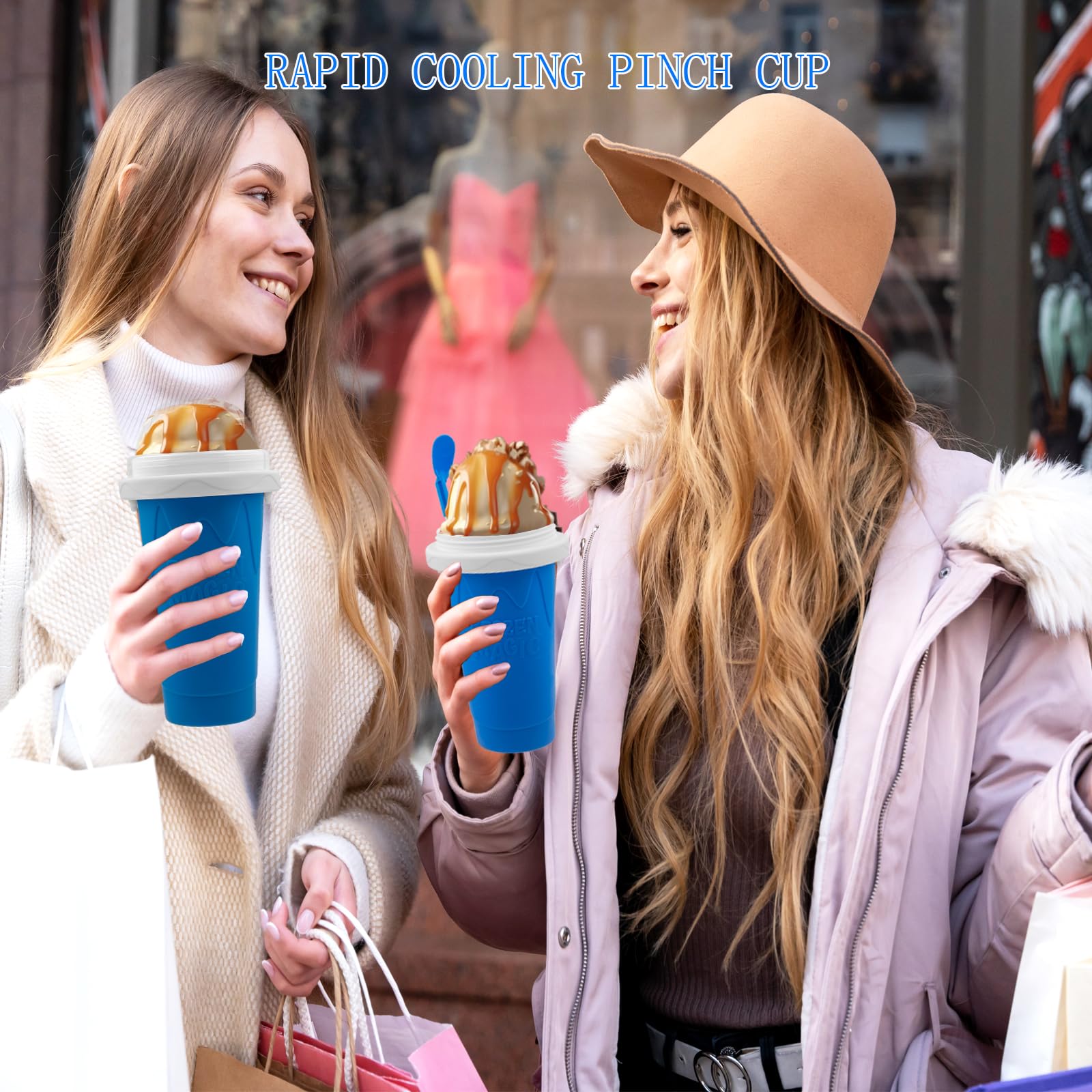 **Magic Slushy Maker Cup - DIY Portable Smoothie & Ice Cream Squeeze Cup for Juices, Milk - Double-Layer Silicone Slushie Cup with Straw - Perfect for Kids, Friends & Family Gifts (Blue) - Great for Parties, Picnics & Summer Fun**