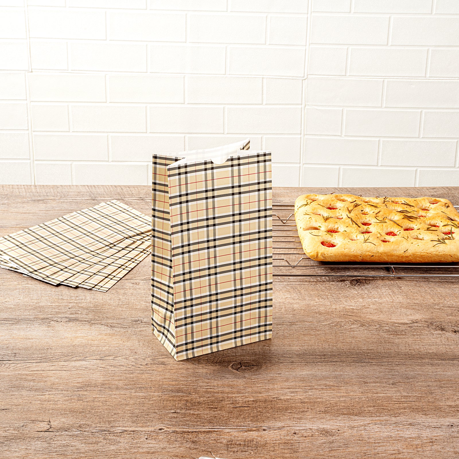 Eco-Friendly Plaid Paper Bags 6lb Capacity - 6x3.5x10.75 Inches - Pack of 100 - Perfect for Retail Shopping, Gift Wrapping & Party Favors