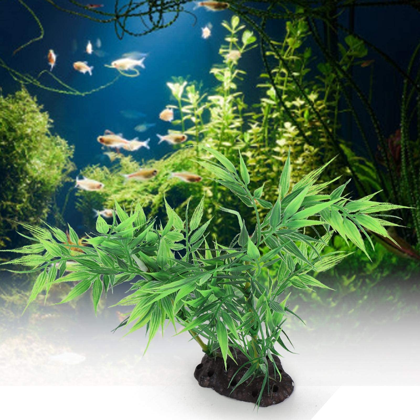 Jeanoko Artificial Aquatic Plants - Small Bamboo Leaves Green Plastic Water Plants for Freshwater & Marine Aquariums - Perfect Fish Tank Decor, Reptile & Amphibian Hiding Spots - Ideal for Aquascaping, Betta Fish Tanks & Terrariums