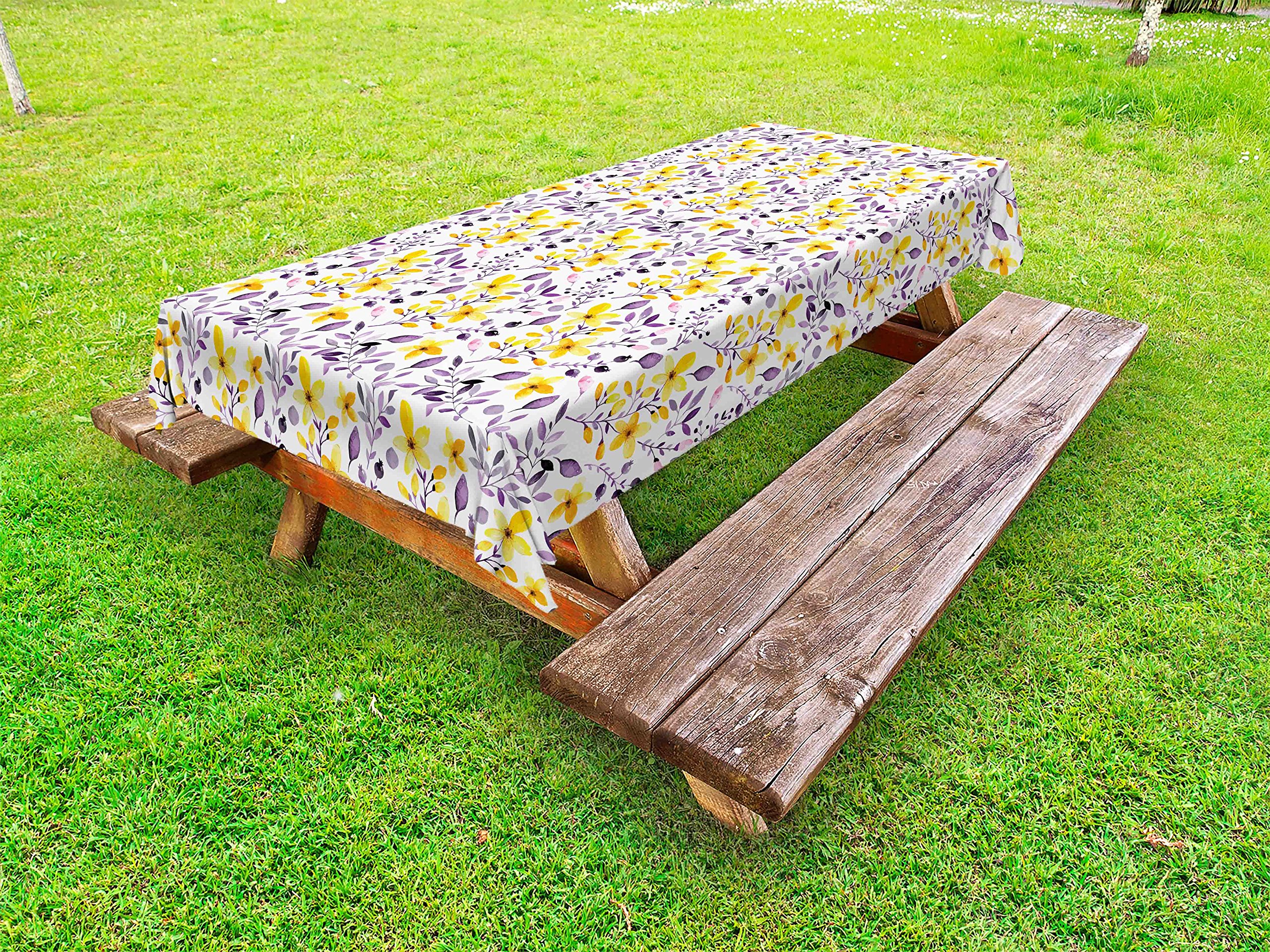 Ambesonne Watercolor Tablecloth - Yellow Wildflowers, Washable Picnic Cloth for Outdoor Dining & Garden Parties