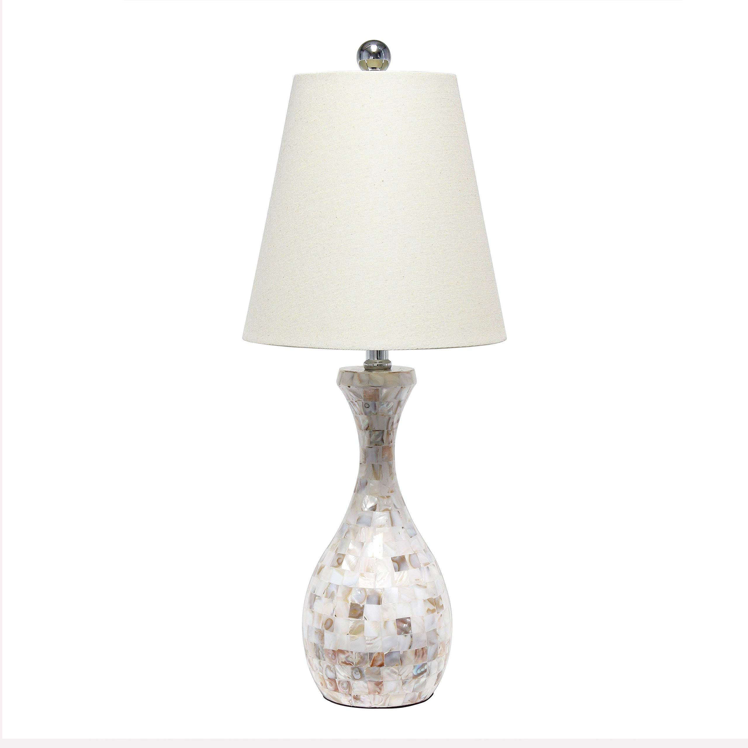 Malibu Curved Mosaic Seashell Table Lamp - Chrome Accent Modern Contemporary Lighting for Bedroom, Living Room & Office Decor