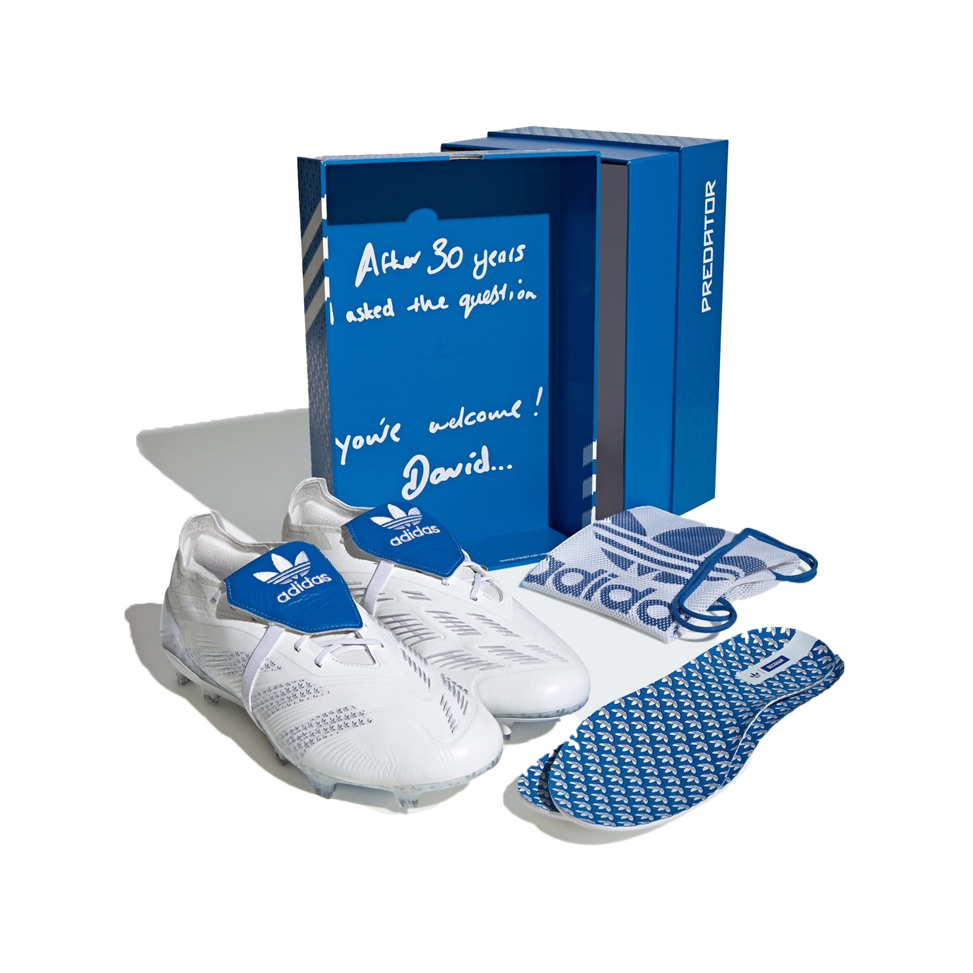 Adidas Predator Elite FG Soccer Cleats - David Beckham White & Blue Limited Edition (2024) | Perfect for Professional Matches & Training Sessions