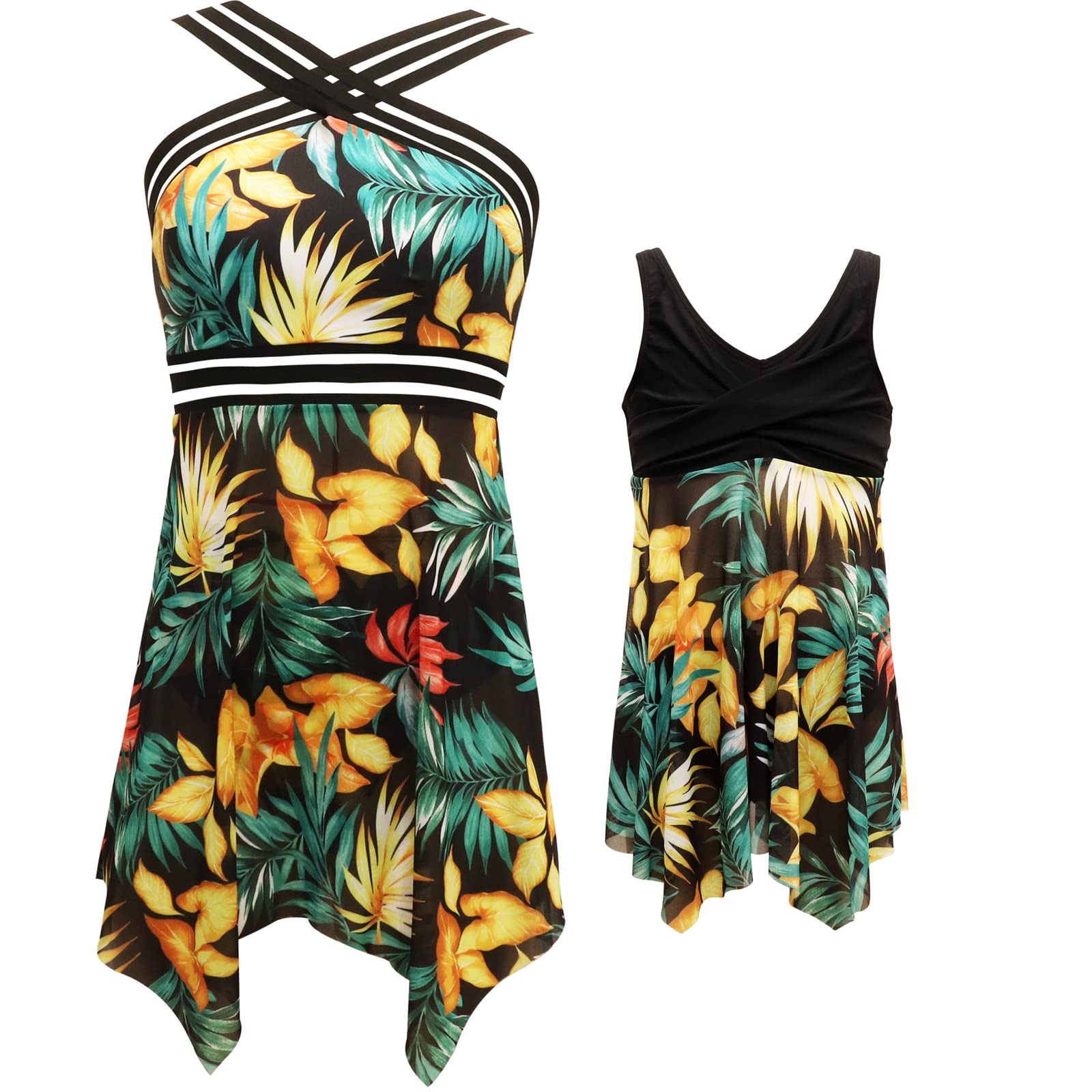 Mommy and Me Matching Bathing Suits - 2 Piece Crisscross Swim Dress Tankini Set for Women & Girls | Family Beachwear for Pool, Vacation & Summer Fun