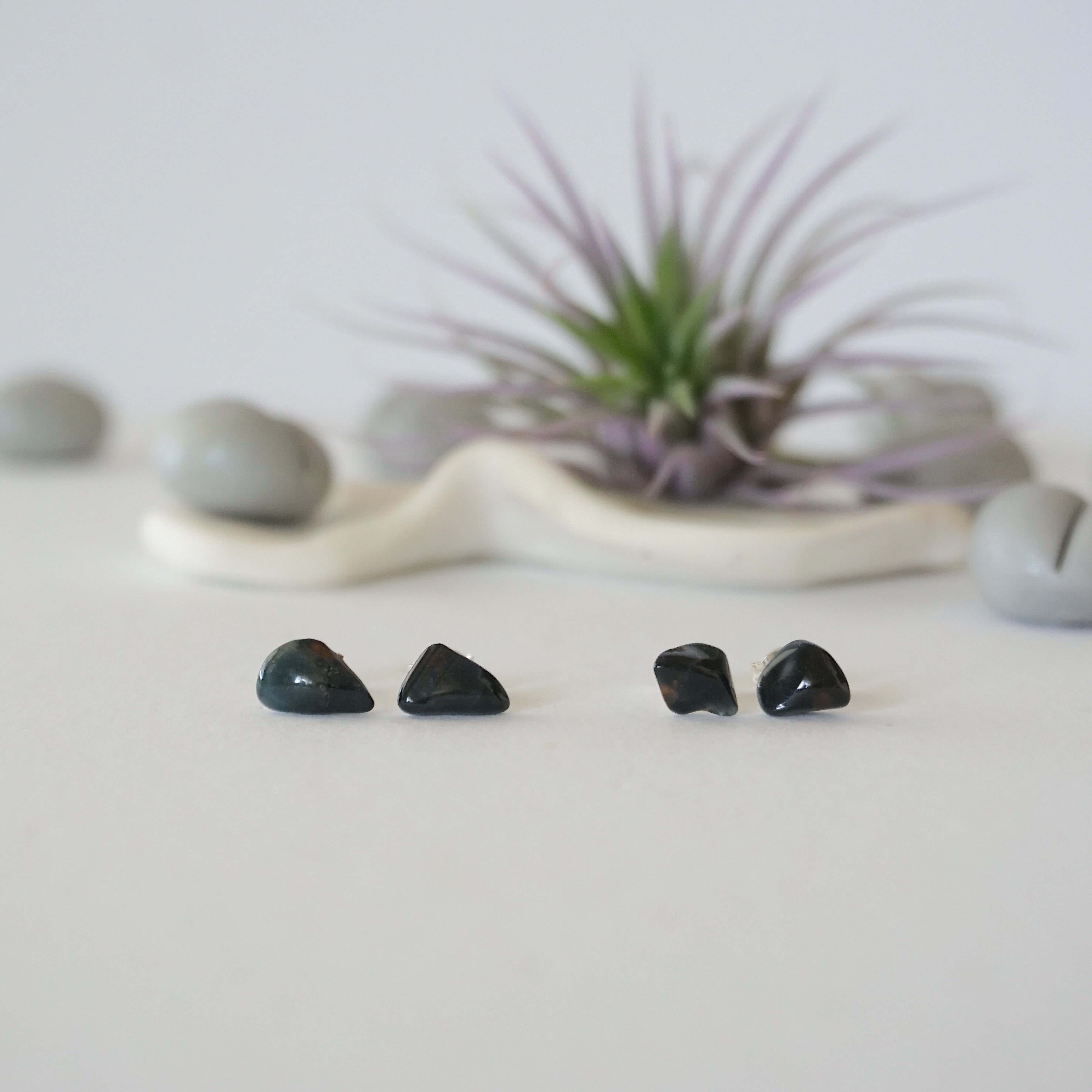 Blue Tigers Eye Stud Earrings - Post Backings for Women | Perfect for Everyday Wear, Office & Special Occasions