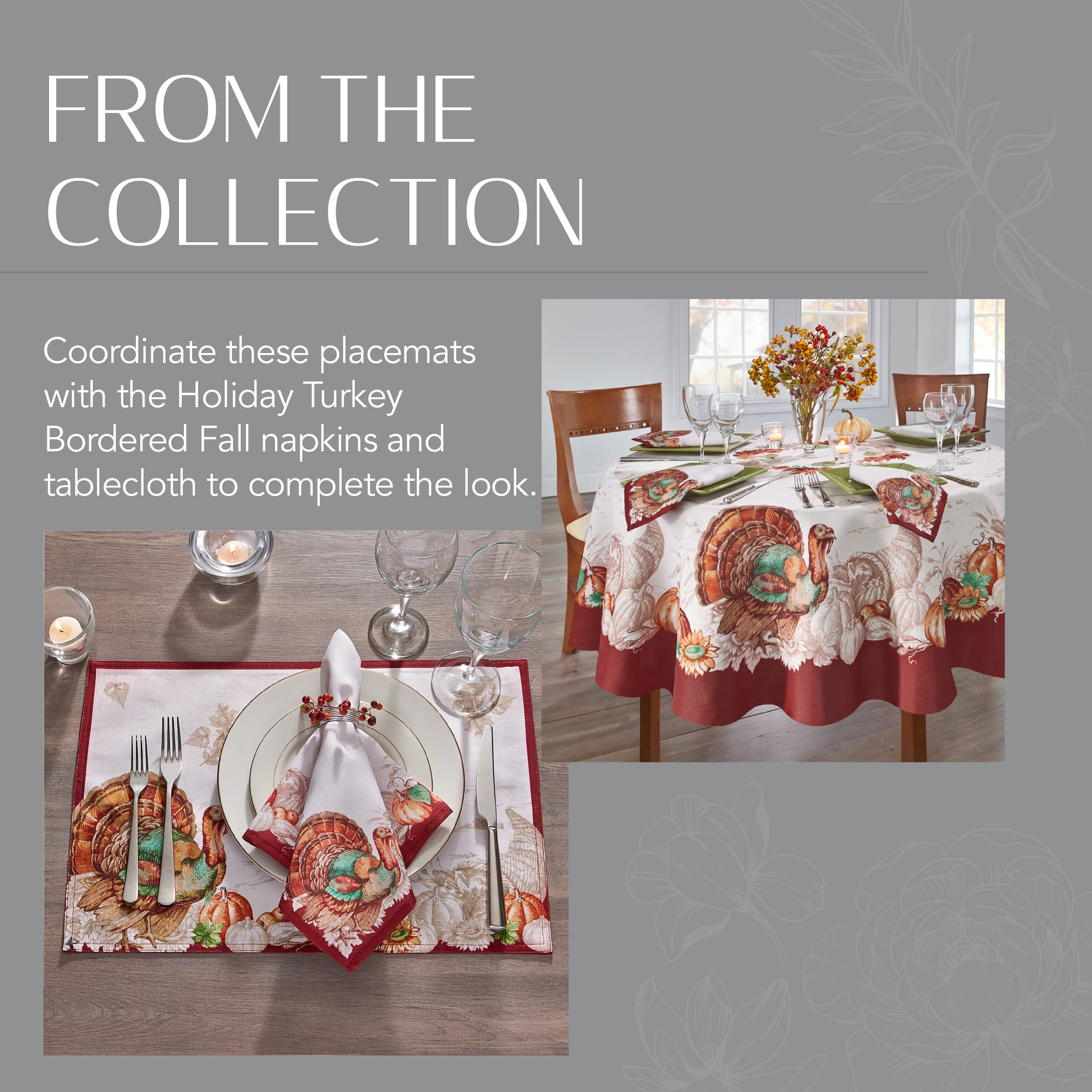 Elrene Home Fashions Thanksgiving Placemats Set of 4 - 13x19 Inch Fall Table Mats with Turkey Border Design for Autumn Dining Decor - Perfect for Holiday Dinner Parties, Family Gatherings & Seasonal Home Decor