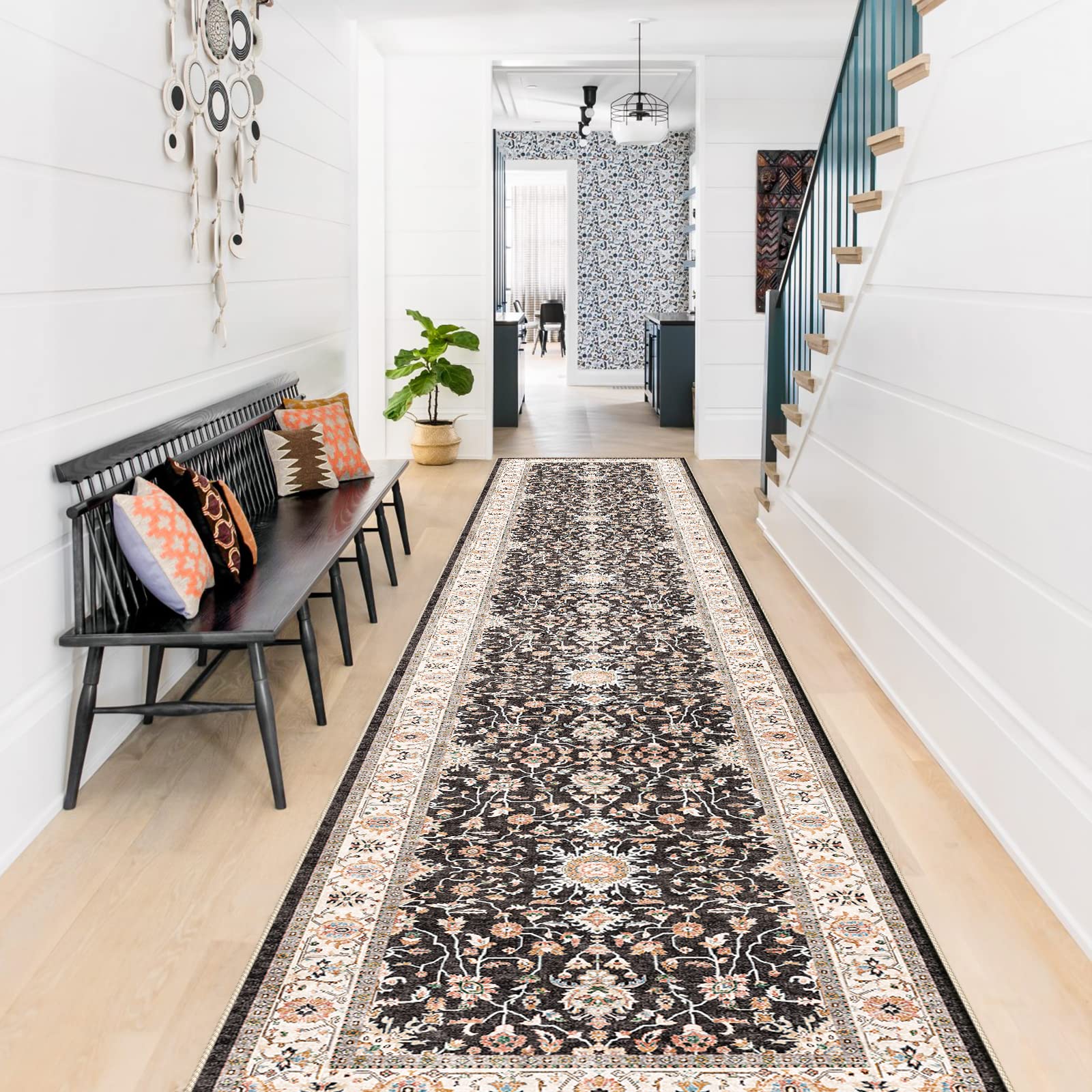 Non-Slip Washable Runner Rug 2x12 Feet - Waterproof Hallway Carpet for Kitchen, Living Room, Bedroom & Bathroom - Durable Anti-Skid Floor Mat for High Traffic Areas (Black, 2X12) - Perfect for Entryways, Stairs and Home Decor
