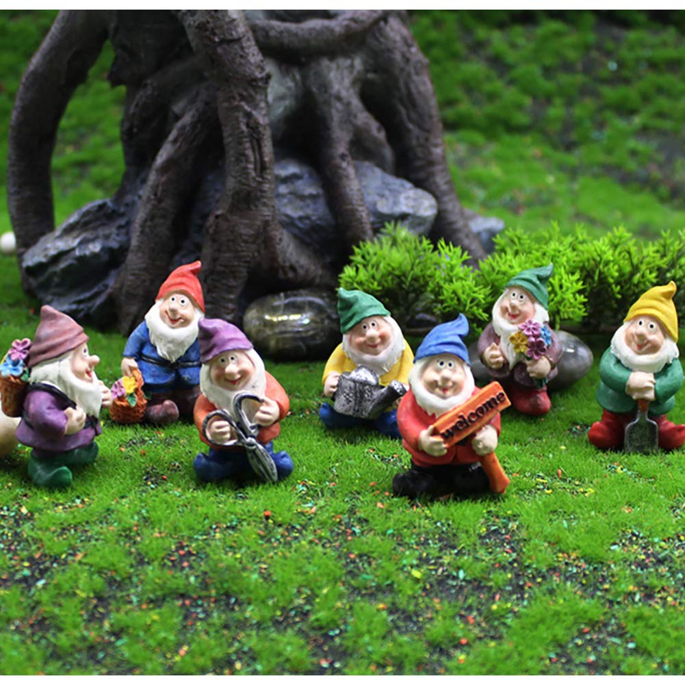 MAOMIA Miniature Gnome Figurines 7 Pcs - Fairy Garden Decor, Micro Landscape Statues for Plant Pots, Flower Beds & Outdoor Decorations - Perfect for Home Garden, Patio, and Indoor Plant Displays