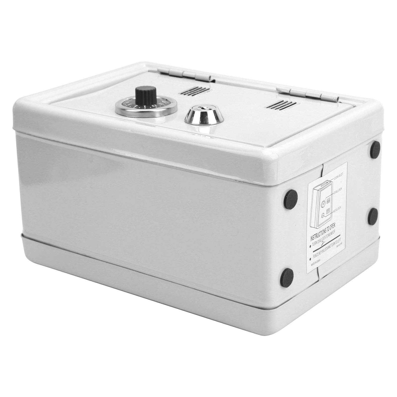 Kids Metal Safe & Lock Box - Mini Piggy Bank for Children, Home Money Strongbox with Secure Lock, Small Cash Storage (White) - Perfect for Saving Allowance, Coins & Valuables at Home or School