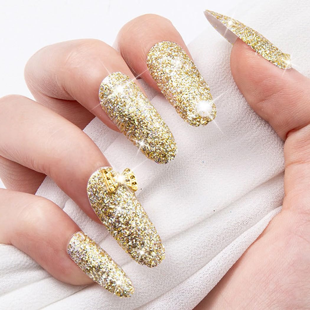 8 Colors Sparkling Crystal Diamond Nail Powder Set with 5-Piece Nail Art Tools - Stainless Steel Dual End Pusher, Nail File Buffer & Glitter Pigment Powder for Professional Manicure & Pedicure | DIY Nail Design, Salon Quality, Home & Professional Use