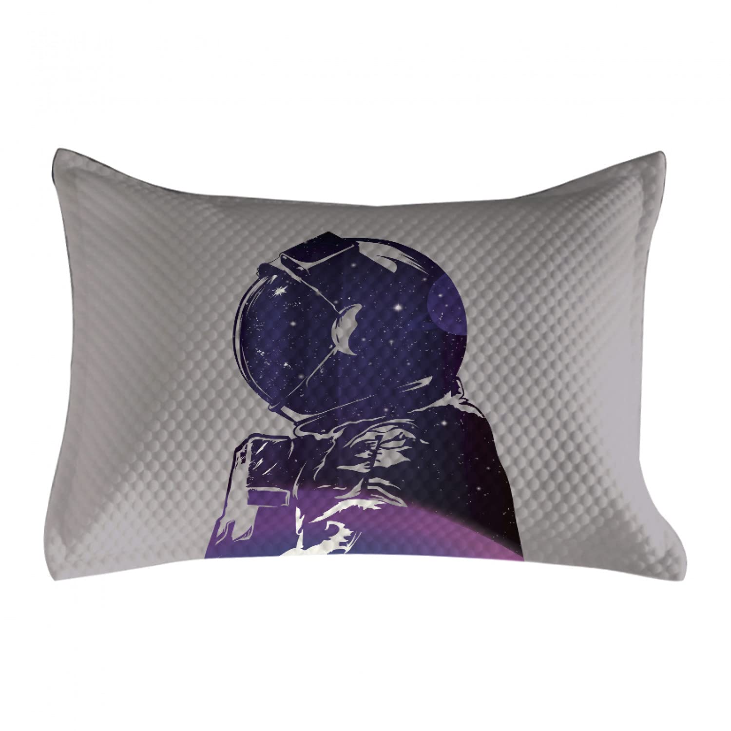 Ambesonne Outer Space Quilted Pillow Cover - Astronaut & Star Clusters Celestial Design, Queen Size Decorative Pillowcase 30x20 Inches, Pink & Purple - Perfect for Bedroom Decor, Living Room Accent, or Space-Themed Gifts