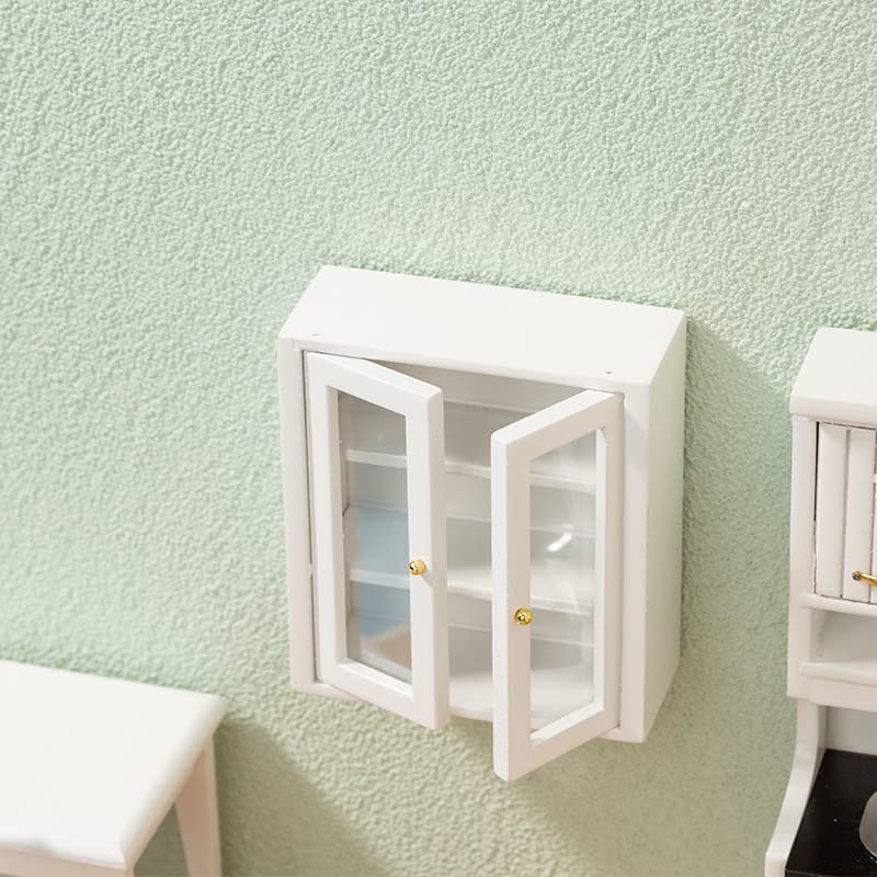 1:12 Scale Dollhouse Wall Cabinet - White Wooden Miniature Cupboard for Kitchen, Bathroom & Living Room | Hanging Display Shelf for Dollhouse Accessories & Decor | Perfect for DIY Miniature Projects & Home Decoration