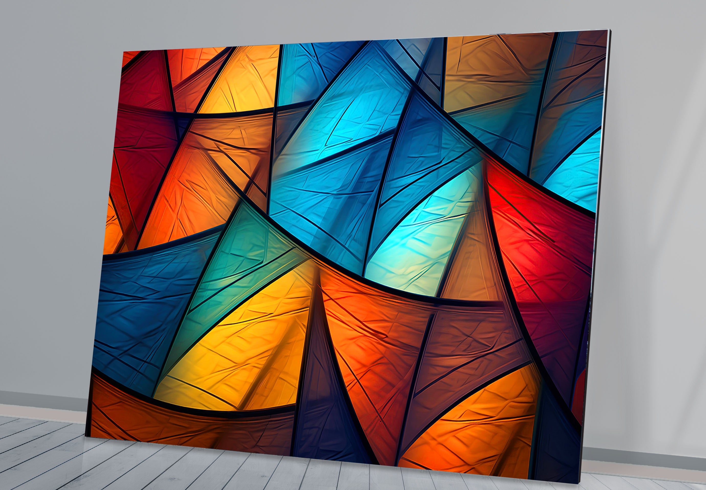 Modern Abstract Geometric Glass Wall Art - Vibrant Triangle Pattern Home Decor for Living Room, Bedroom & Office | Unique Handmade Wall Hanging