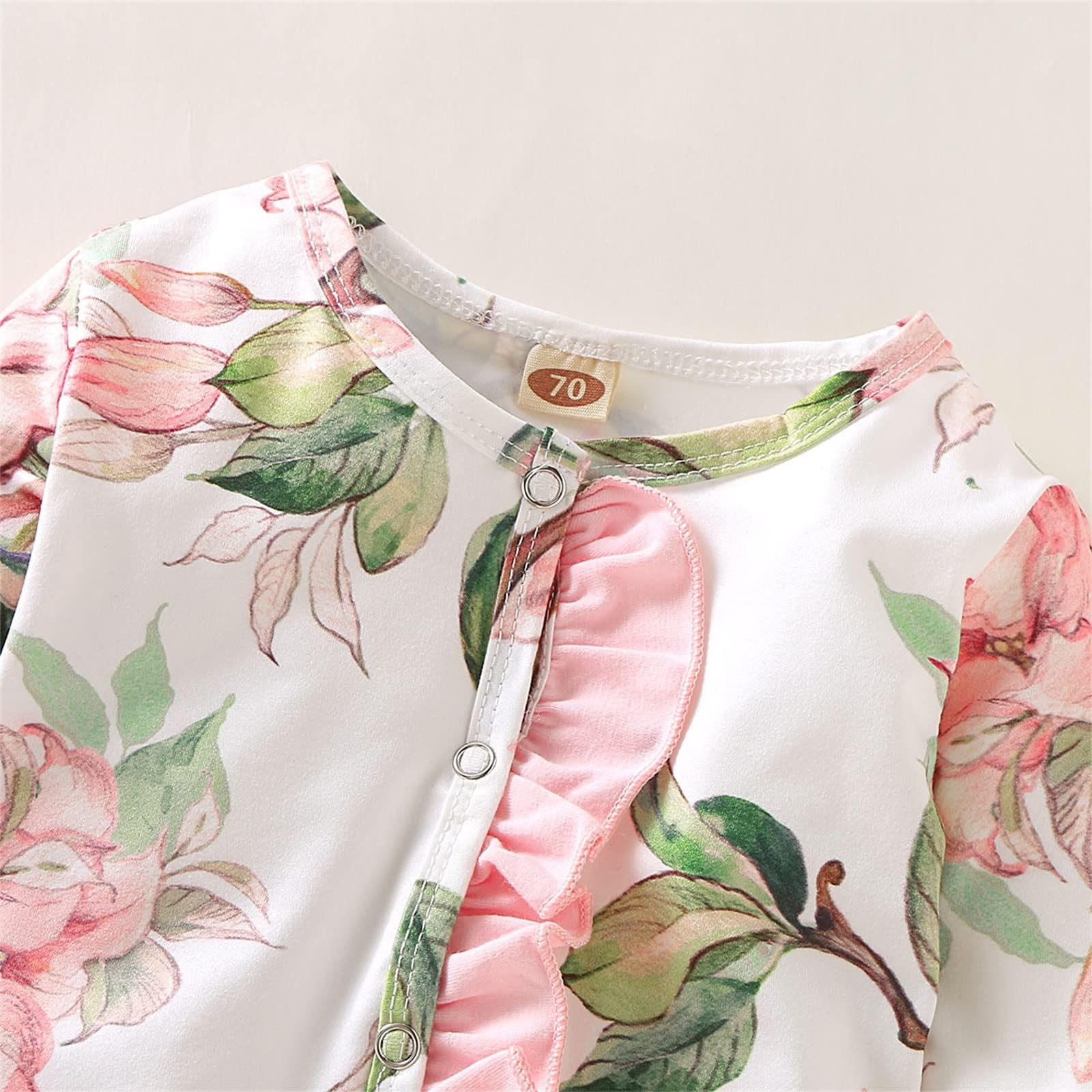 Adorable Baby Girl & Boy Floral Ruffle Footed Sleeper Romper & Headband Set - Newborn Infant Bodysuit Outfit for Photo Shoots, Parties & Everyday Wear