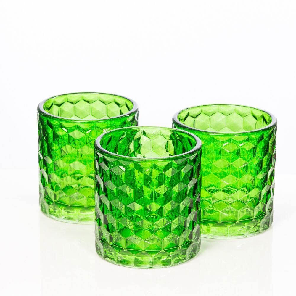 CompreDH 6-Piece Chunky Honeycomb Glass Candle Holder Set - Green Table Centerpiece Decor for Halloween, Christmas, Weddings & Home Décor | Candlestick Holders for Dining, Living Room & Party Decorations