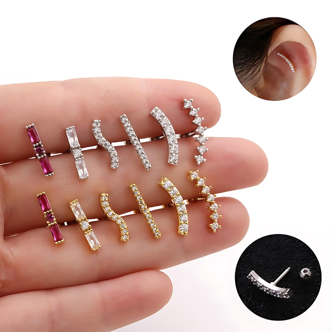 16G Curved Barbell Conch Stud Earring - Surgical Steel Upper Lobe Piercing Jewelry HSPJ1931 for Cartilage & Helix Piercings | Perfect for Everyday Wear & Special Occasions