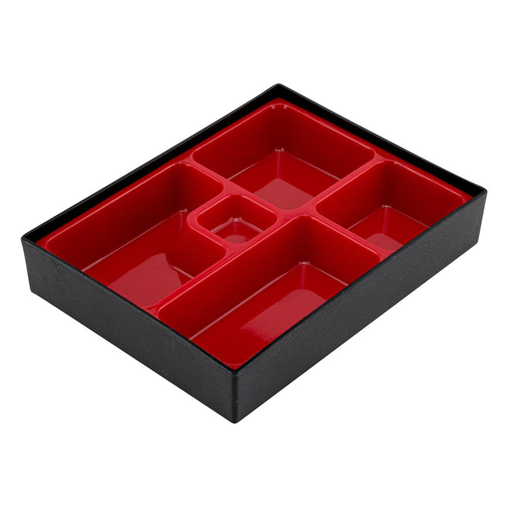 Japanese Style Bento Box - 5 Compartments Black and Red Lunch Box (10.75