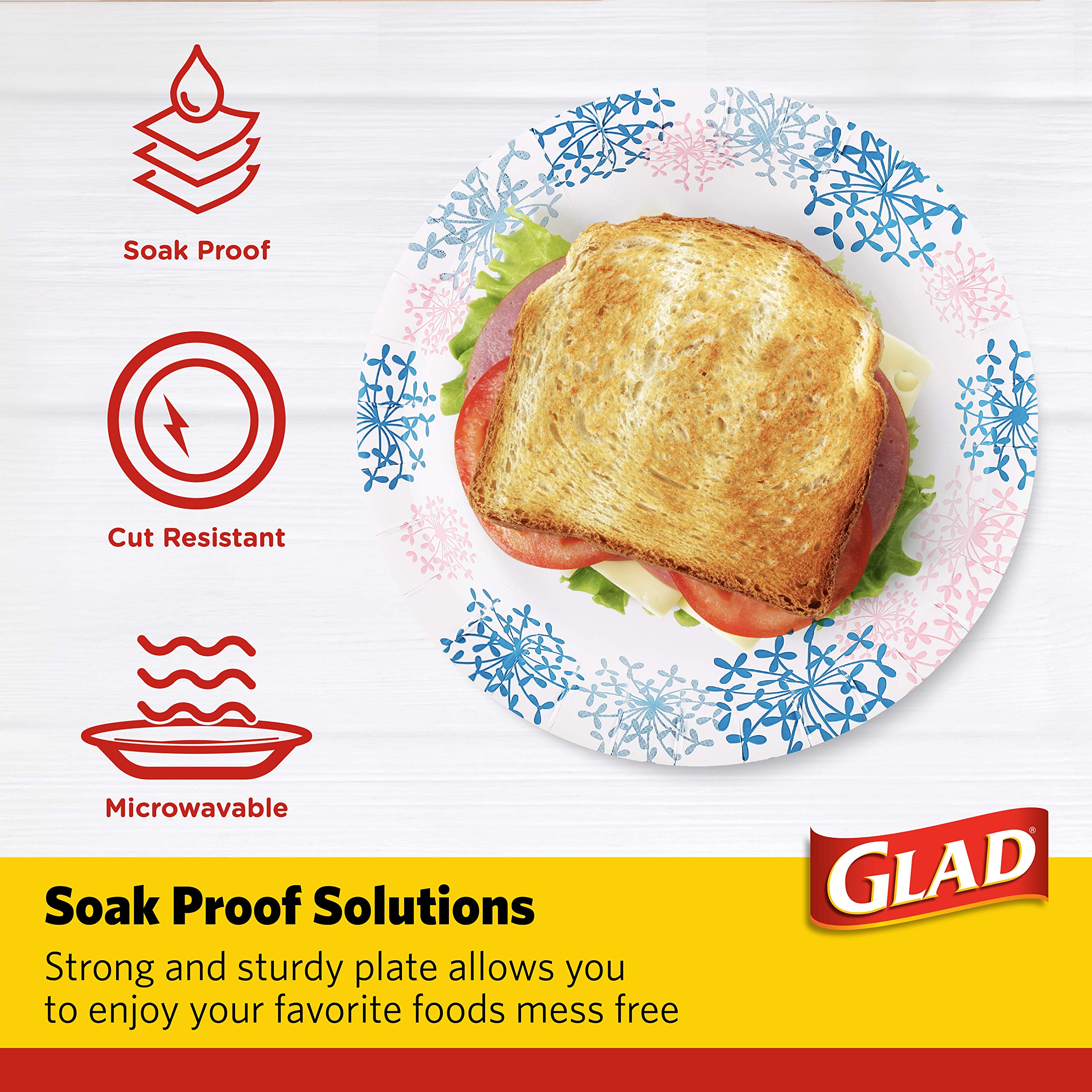 Glad Round Disposable Paper Plates 8.5 Inch - 250 Count Bulk Pack | Heavy Duty, Microwave Safe, Leak & Cut Resistant | Perfect for Parties, BBQs, Picnics & Family Gatherings | Pink Hydrangea Design