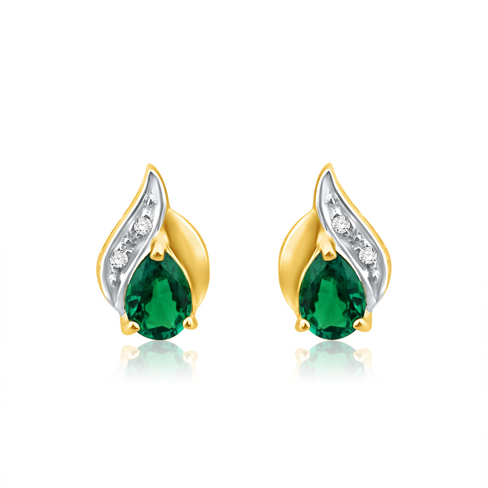 9ct Yellow Gold Emerald and Diamond Stud Earrings for Women - Elegant Gift for Birthday, Anniversary & Special Occasions
