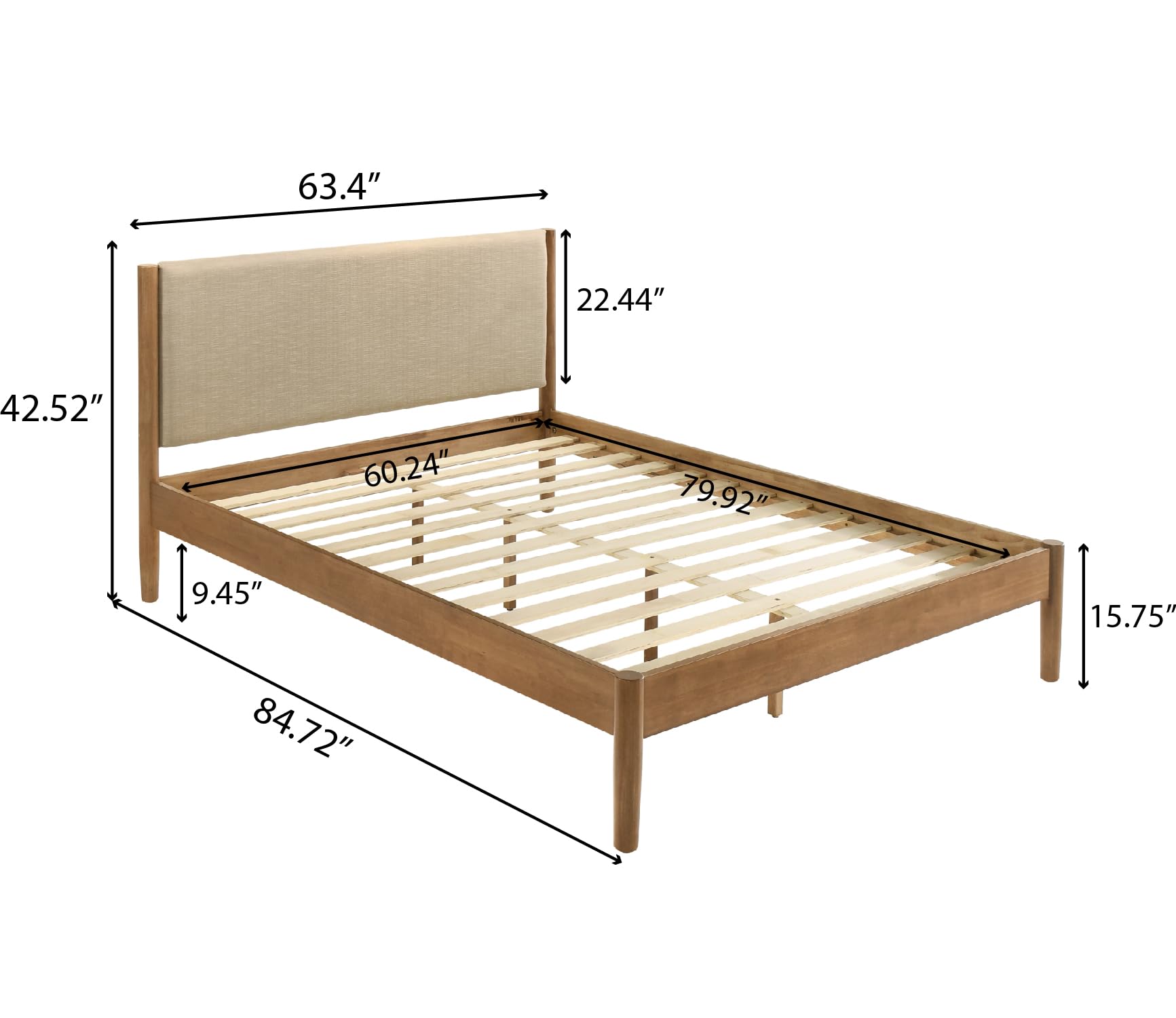 Roundhill Furniture Vichy 3-Piece Rubberwood Bedroom Set - Queen Size Platform Bed with 2 Nightstands, Textured Polyester Upholstery | Modern Bedroom Furniture for Small Spaces & Guest Rooms