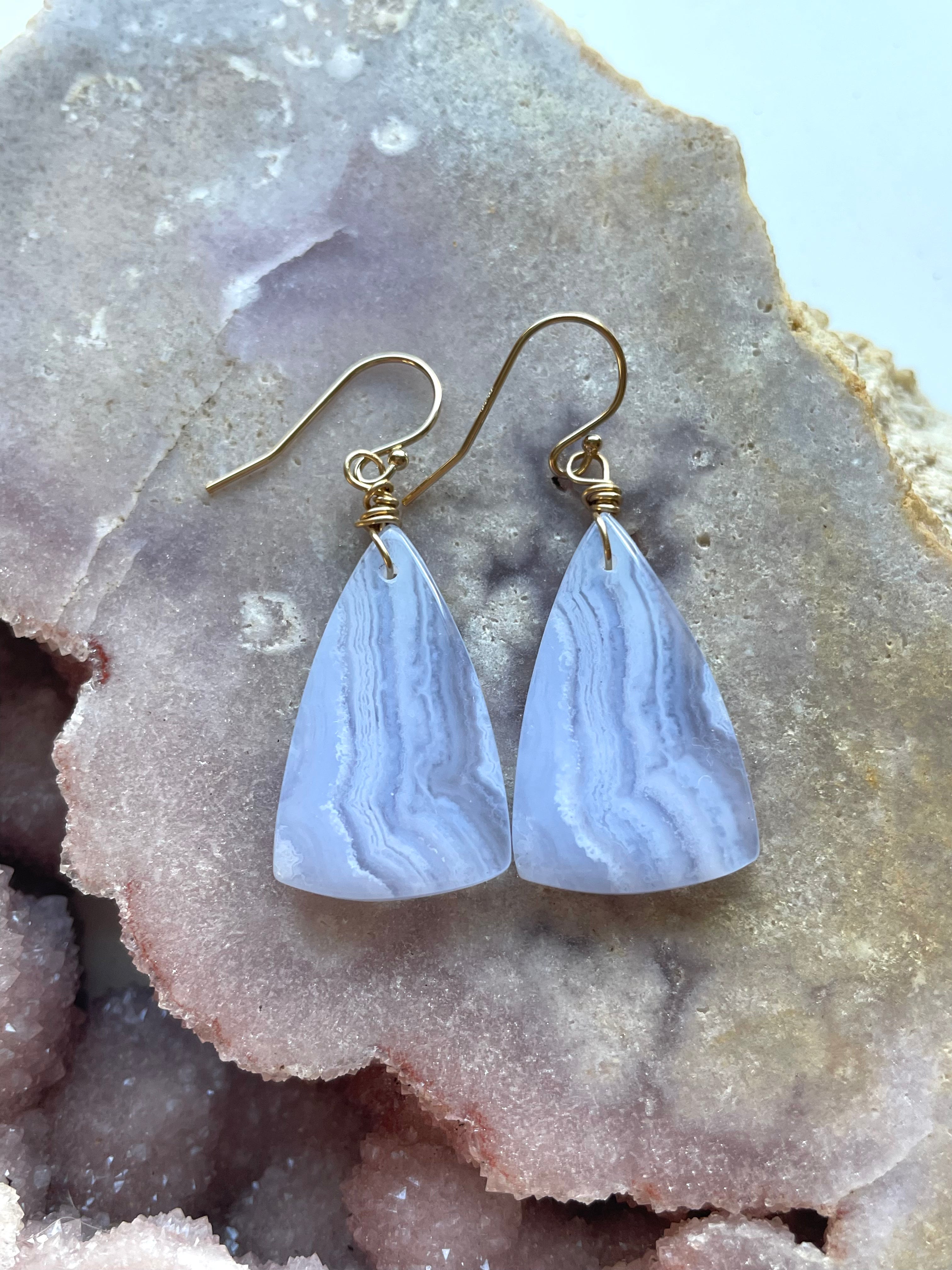 Blue Lace Agate Earrings - 14K Gold Filled Dangle Earrings for Women | Boho Chic Jewelry for Everyday Wear & Special Occasions