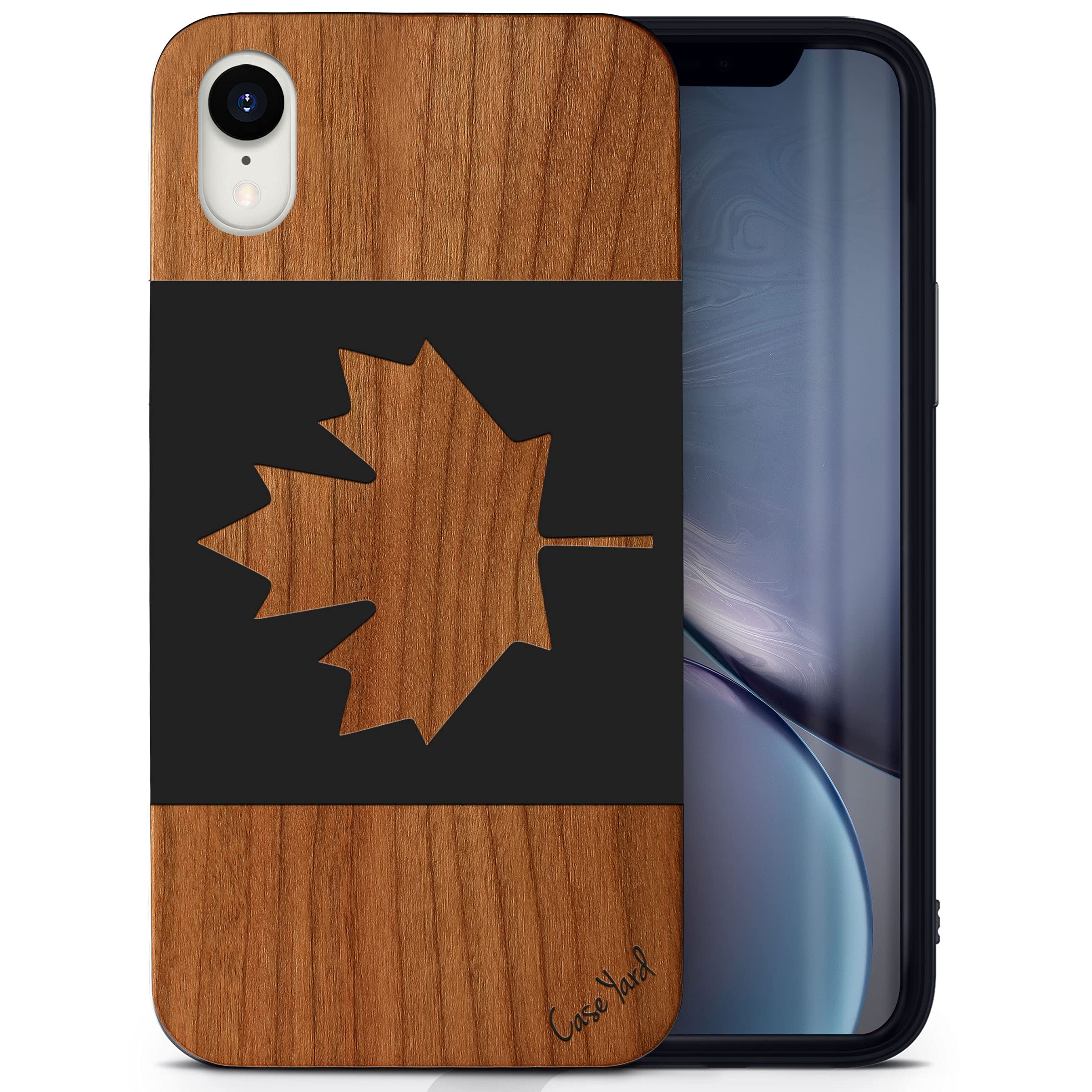 Wooden iPhone XR Case with Laser Engraved Canada Flag - Shockproof Slim Fit Protective Cover for Men & Women | Perfect for Outdoor Activities, Travel & Daily Use