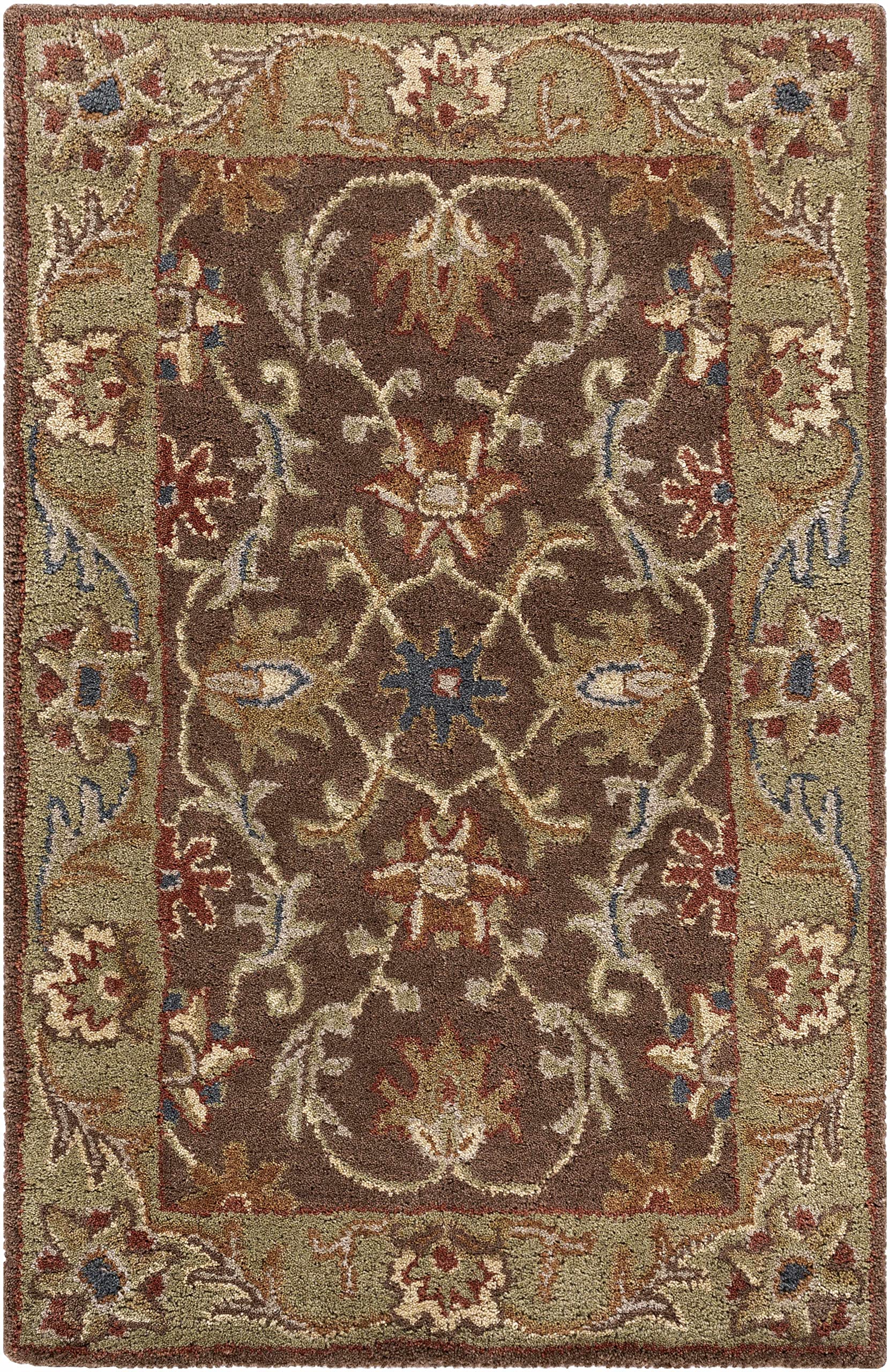 Hauteloom Alexander Wool Area Rug for Living Room & Bedroom - Traditional Beige Brown Red Round 6' - Soft & Durable Home Decor for Cozy Spaces