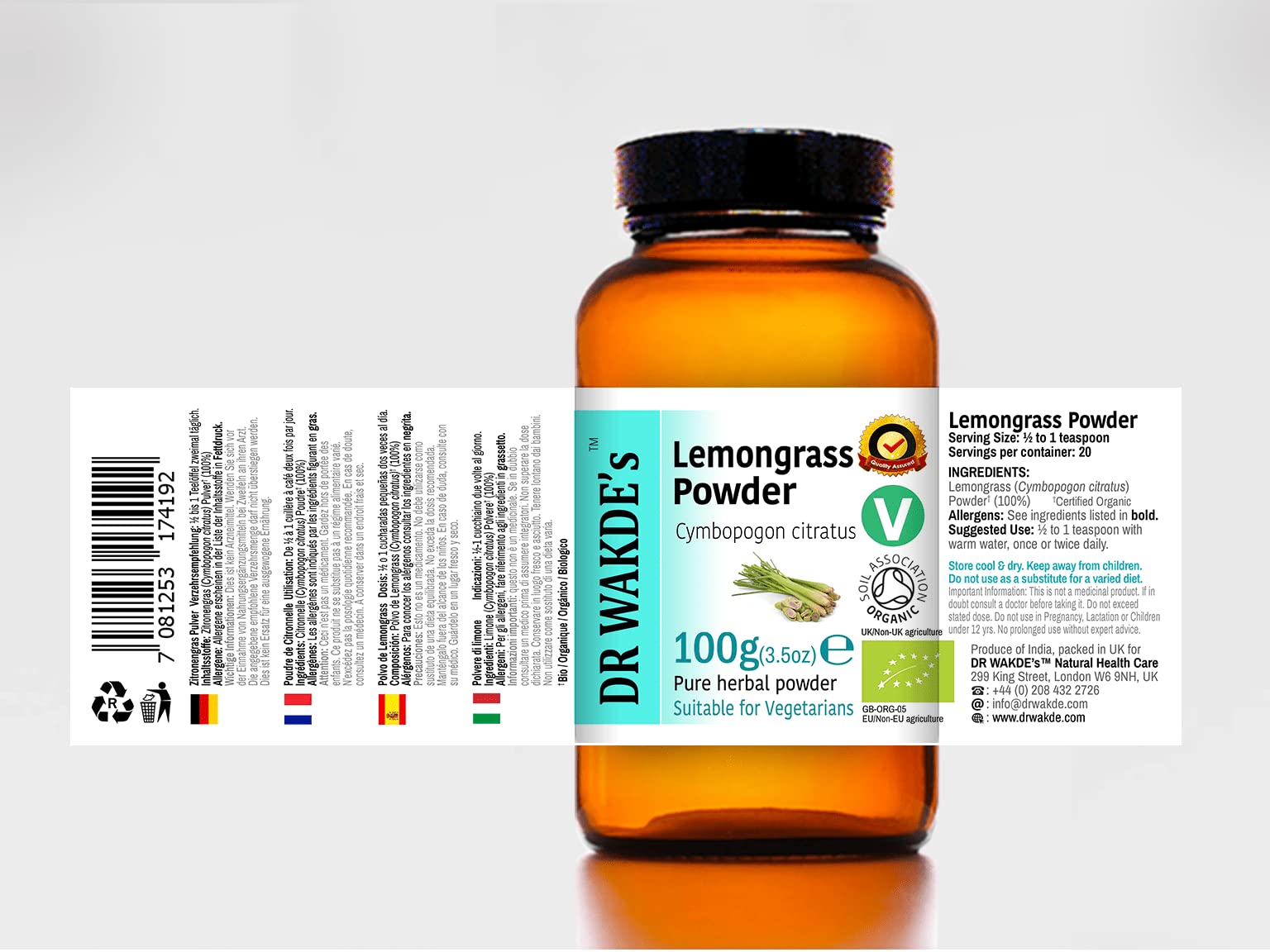 Organic Lemongrass Powder (Cymbopogon Citratus) - 100g (3.5oz) | Pure, Raw, Dried & Vegan | Premium Grade Culinary Herb | No Additives | Perfect for Tea, Cooking, Aromatherapy & Natural Remedies